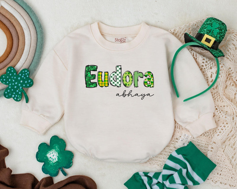 Custom St Patrick's Day Baby Romper Eudora Shamrock Design Infant Bodysuit Newborn Gift Boys Girls First Holiday Outfit Lucky Charm