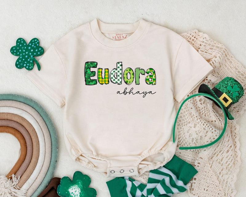 Custom St Patrick's Day Baby Romper Eudora Shamrock Design Infant Bodysuit Newborn Gift Boys Girls First Holiday Outfit Lucky Charm