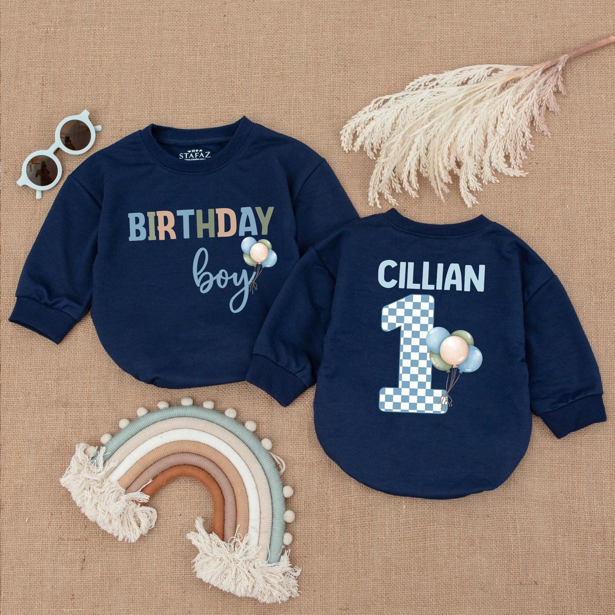 Personalized Birthday Boy Romper with Blue Balloon Design for Baby's First Party Celebration Custom Name Outfit Cillian's Festive Gift