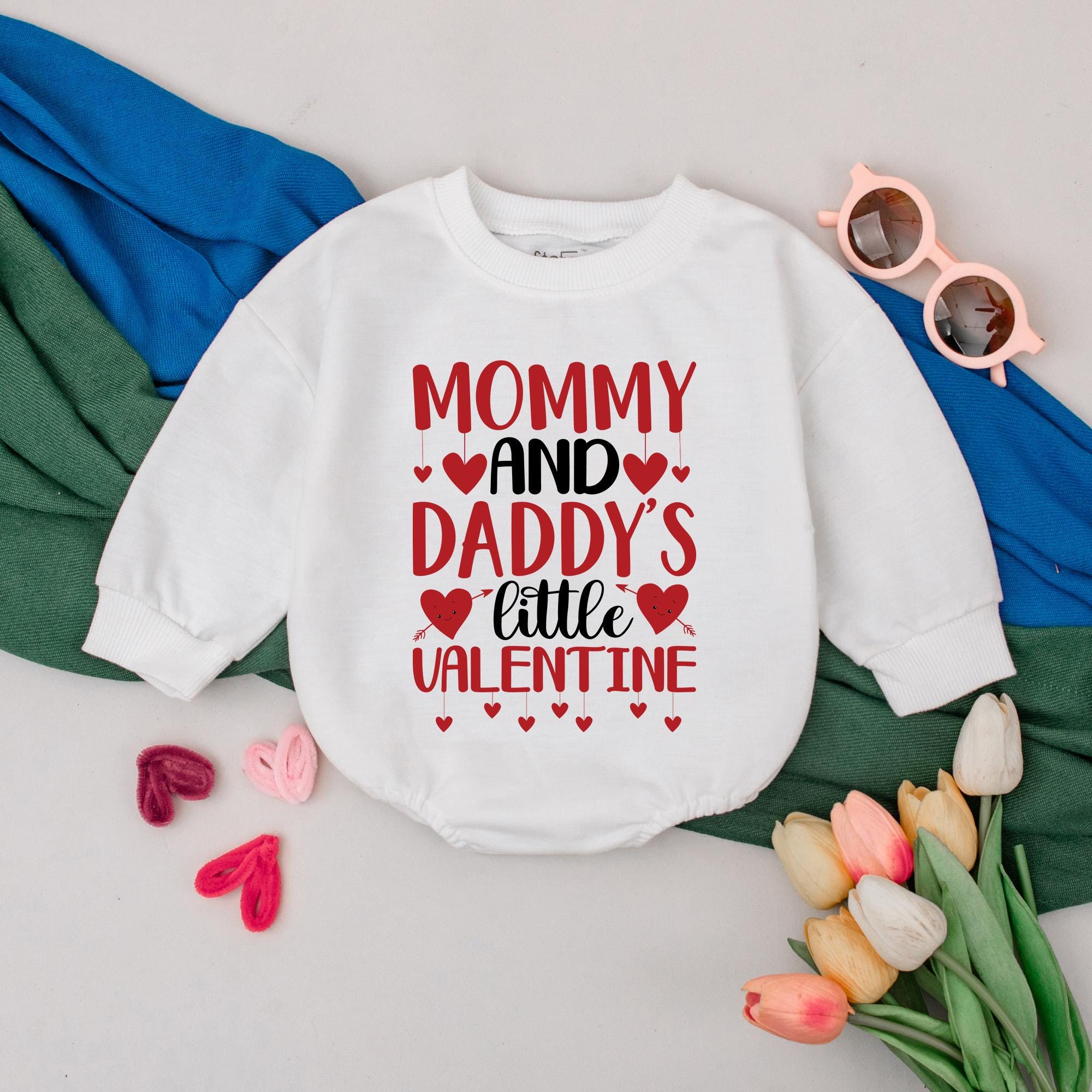 Mommy and Daddy's Little Valentine Romper Baby 1st Valentine's Day Outfit Infant Gift Red Black Hearts Design Soft Cotton