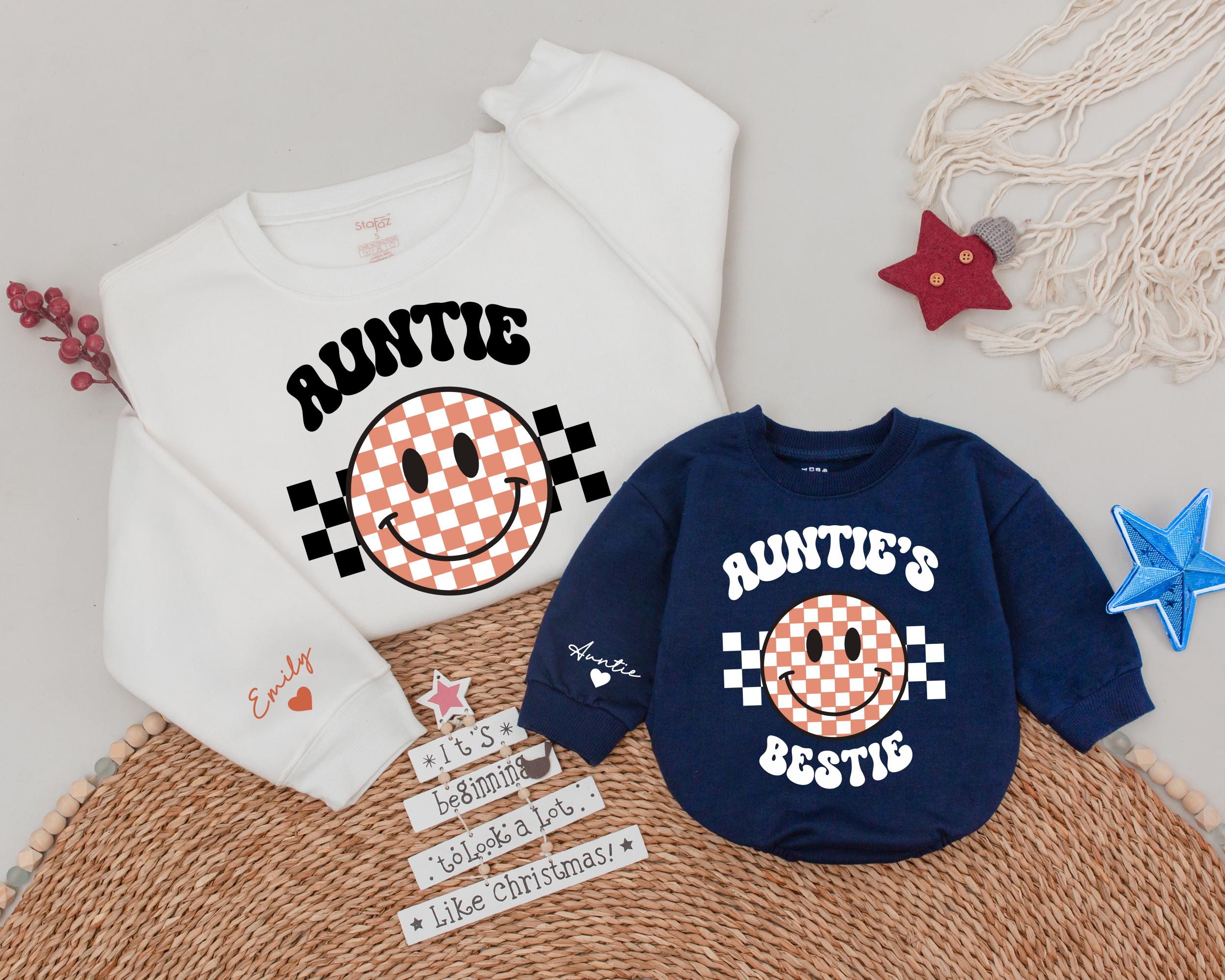 Personalized Auntie & Bestie Sweaters with Checkered Face Design