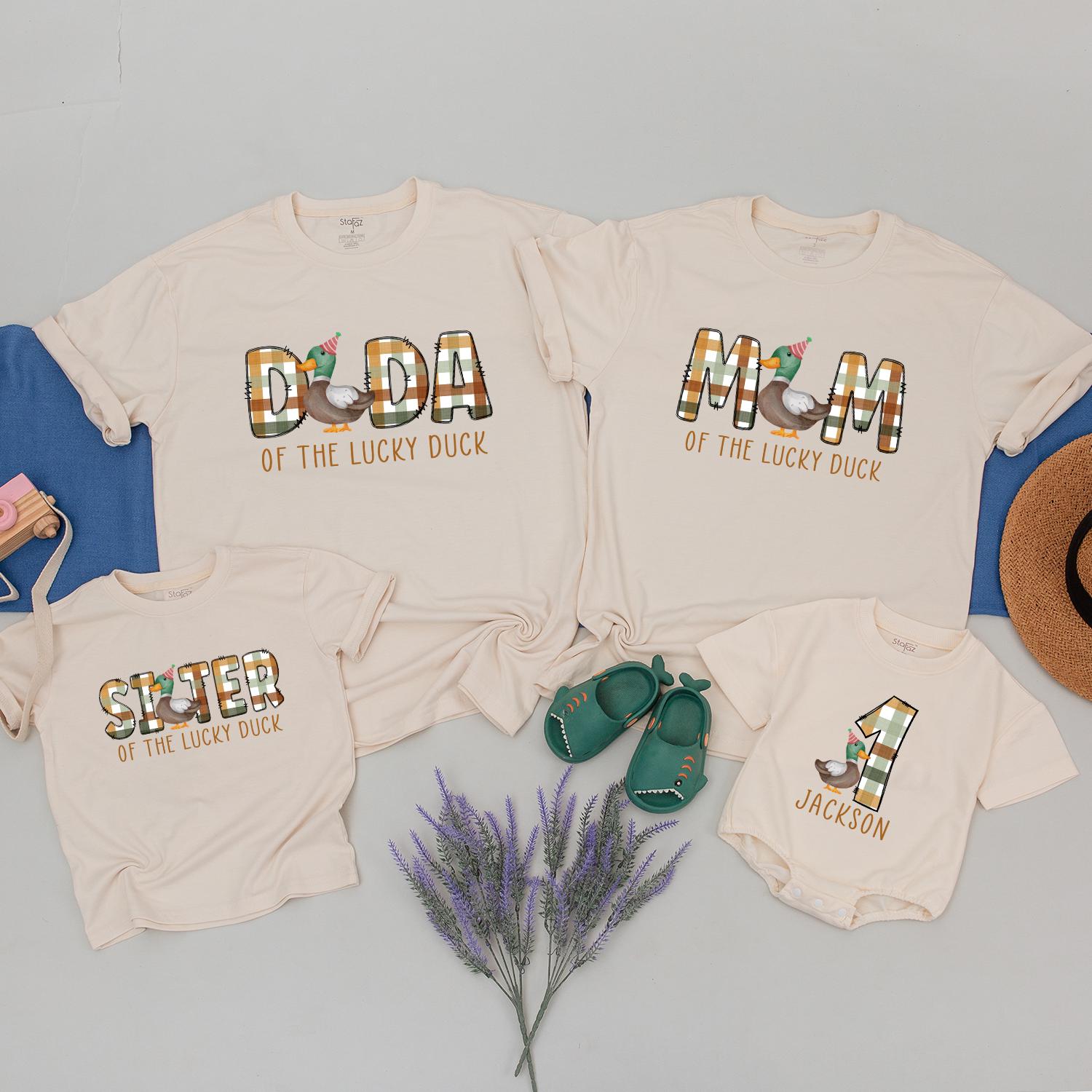 Matching Family Birthday Shirts Colorful Plaid Duck Theme Custom Name 1st Birthday Outfit Cotton Comfortable Party Wear Toddler Baby