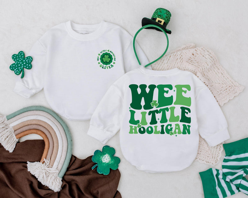 Personalized Wee Little Hooligan Baby Romper with Green Clover St. Patrick's Day Infant Outfit Irish Gift Soft Cotton First Holiday