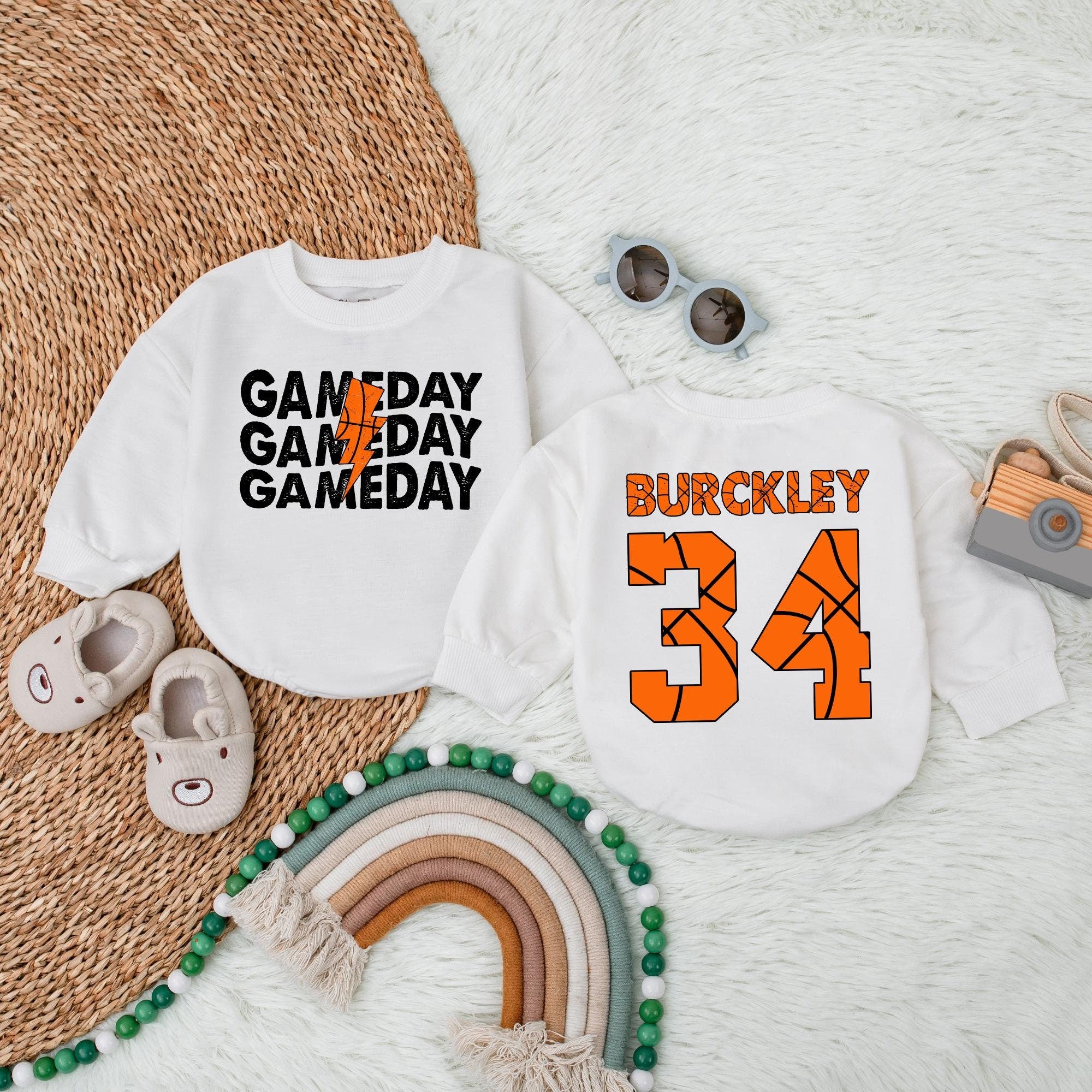 Gameday Basketball Baby Romper with Custom Name and Number for Boys Sporty Outfit Perfect Baby Shower Gift Soft Cotton Playful Design
