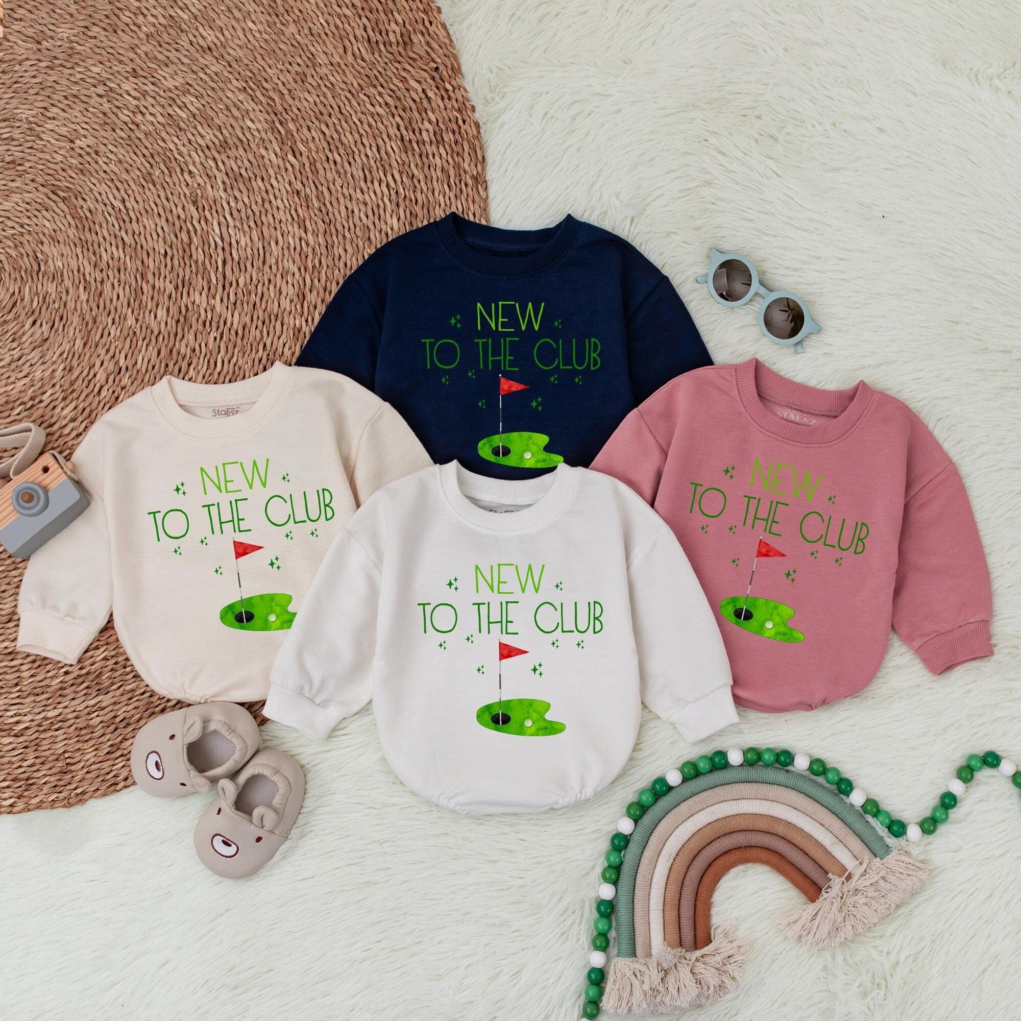 New To The Club Golf Romper for Baby Boys First Birthday Retro Style Outfit with Fun Green and Red Vintage Graphic for Playful Celebrations