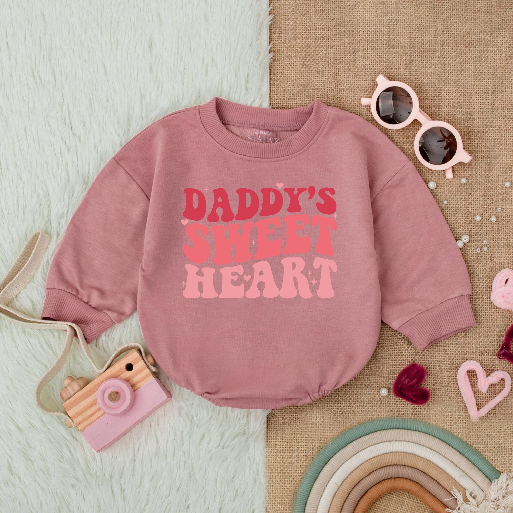 Daddy's Sweet Heart Baby Girl Romper Valentine's Day Outfit First Holiday Pink Typography Comfortable Infant Bodysuit Fun Gift