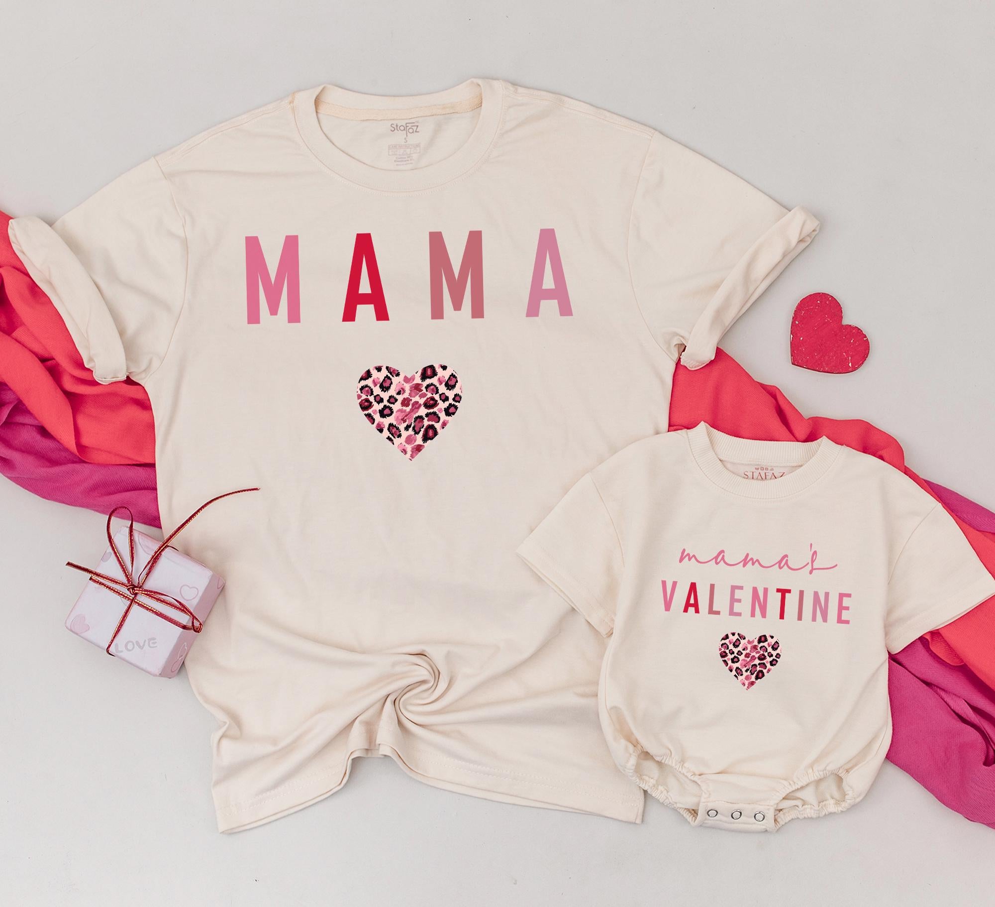 Custom Retro Mama and Me Valentine Shirts Pink Red Leopard Heart Matching Family Outfit Soft Cotton Baby Toddler Girl Gift