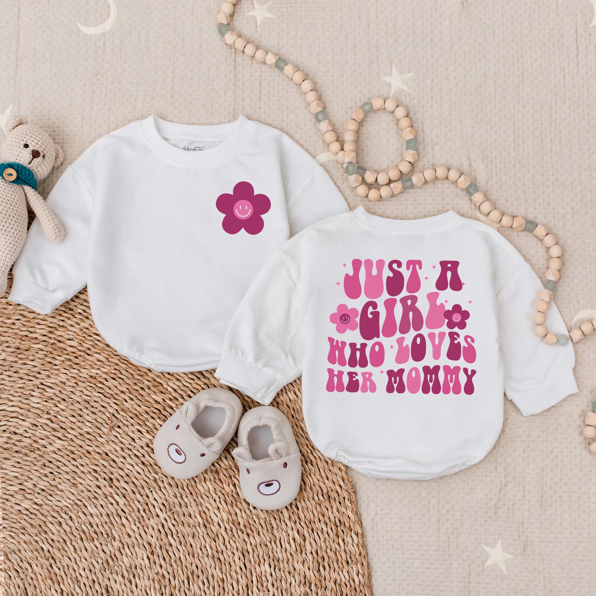Just A Girl Who Loves Her Mommy Romper Pink Flowers Baby Girl Outfit Gift for Infant Birthday Baby Shower Comfortable Clothing