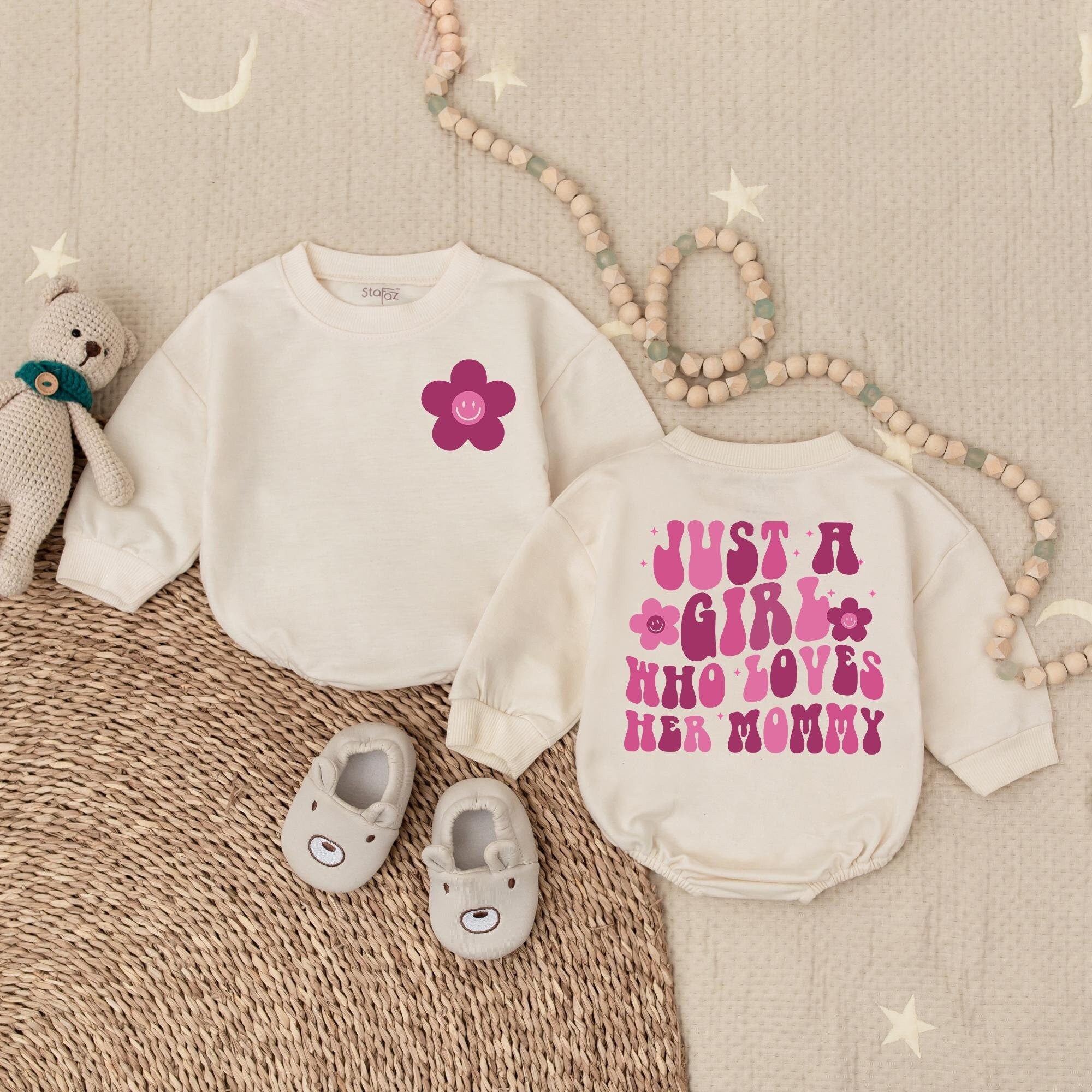 Just A Girl Who Loves Her Mommy Romper Pink Flowers Baby Girl Outfit Gift for Infant Birthday Baby Shower Comfortable Clothing