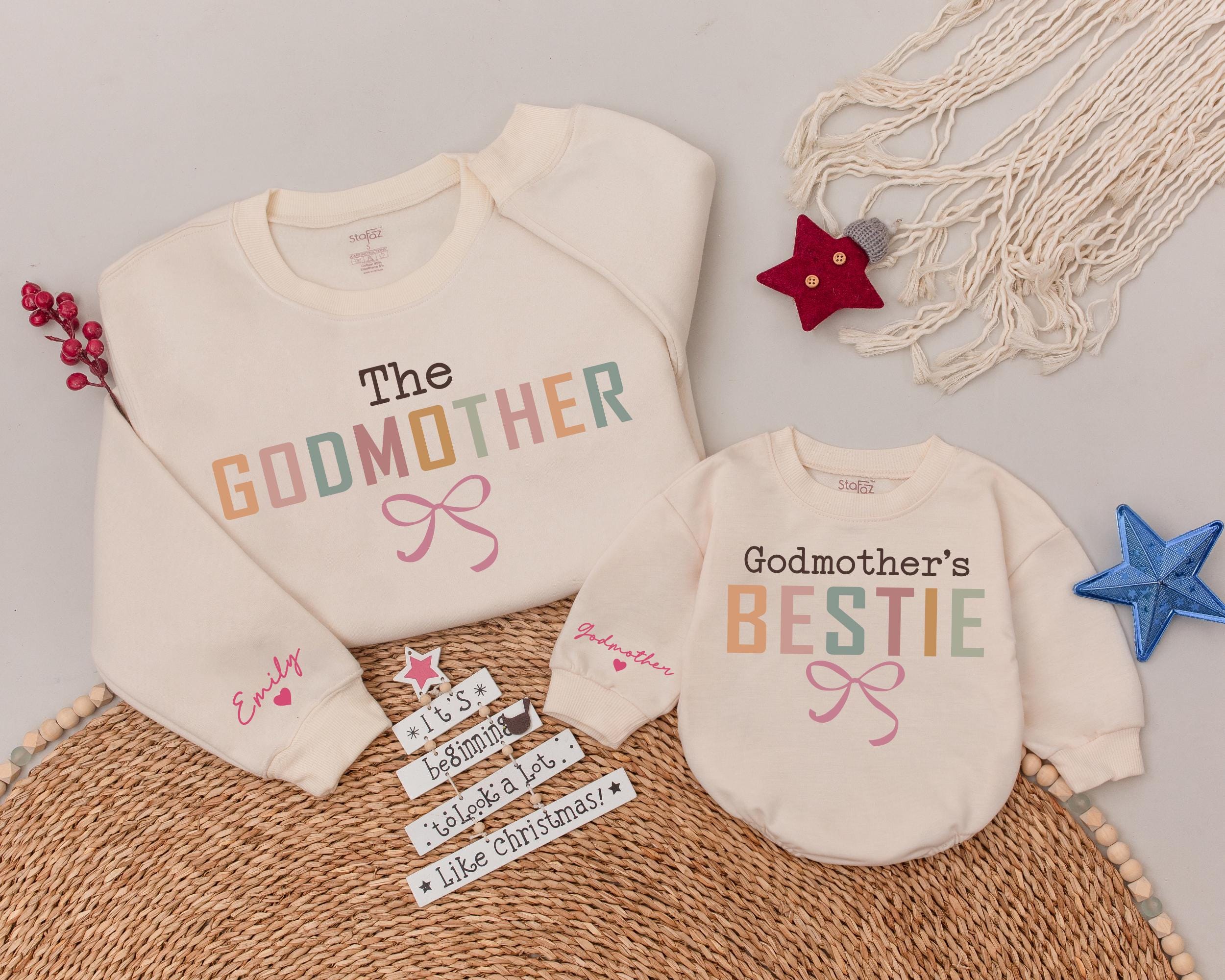 Godmother & Bestie Sweatshirt with Pink Bow Design