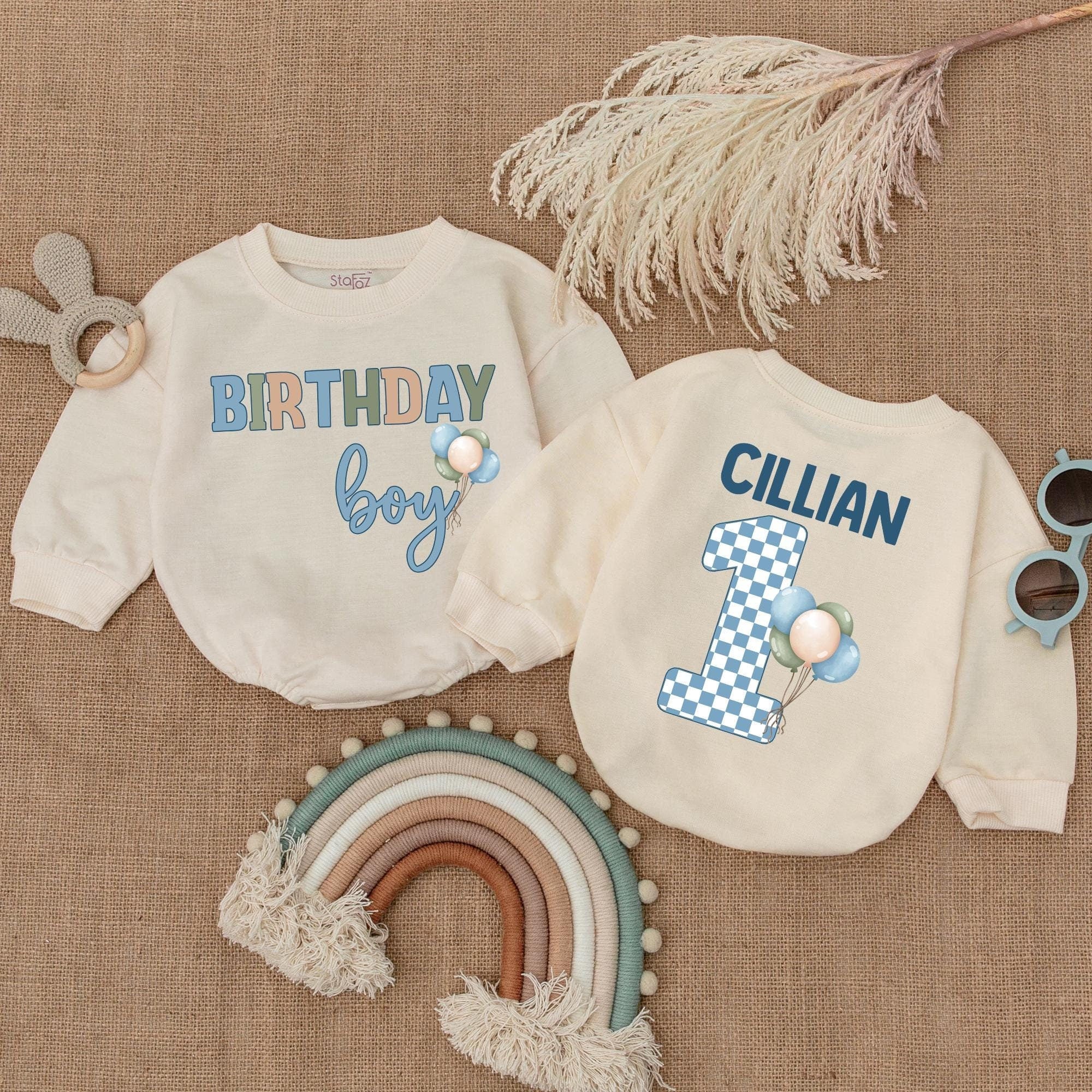 Personalized Birthday Boy Romper with Blue Balloon Design for Baby's First Party Celebration Custom Name Outfit Cillian's Festive Gift