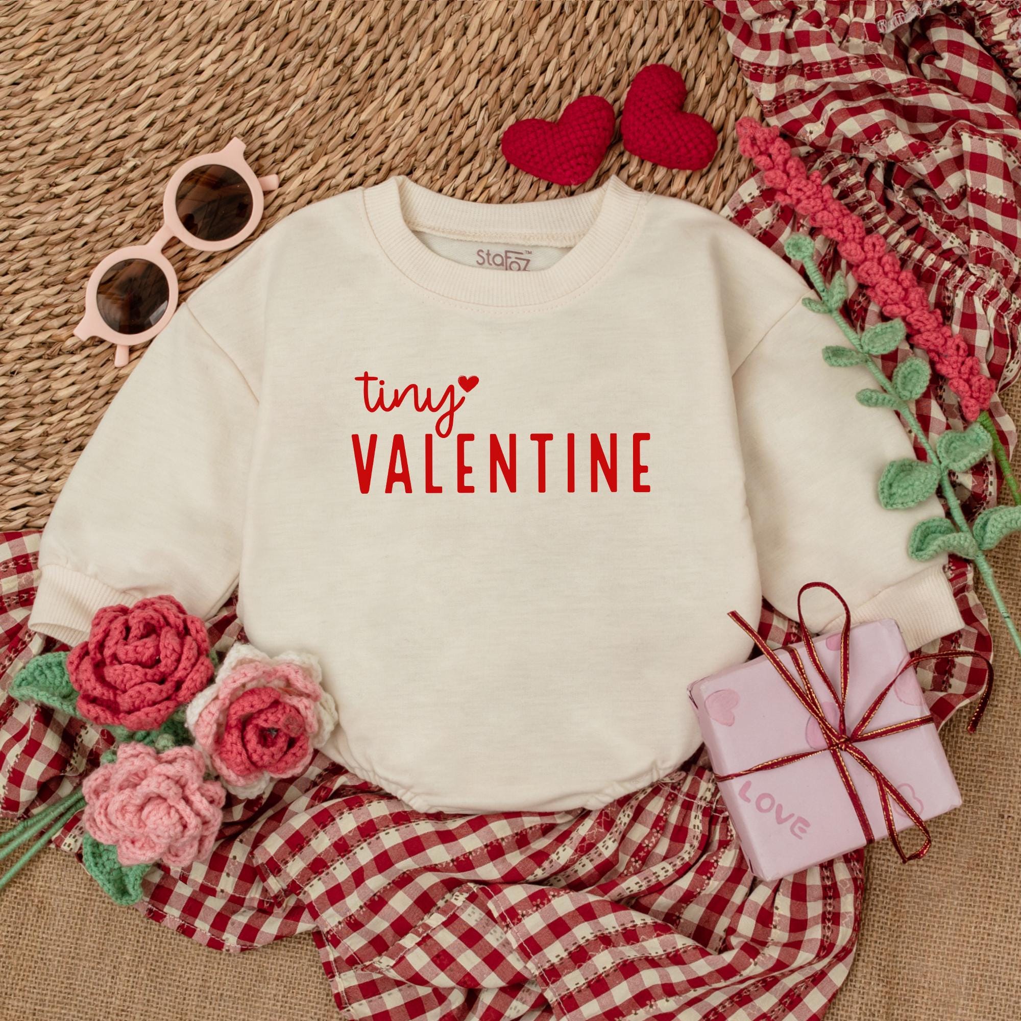 Tiny Valentine Baby Romper Cute 1st Valentine's Day Outfit Red Heart Design Infant Clothes Playful Style Soft Cotton