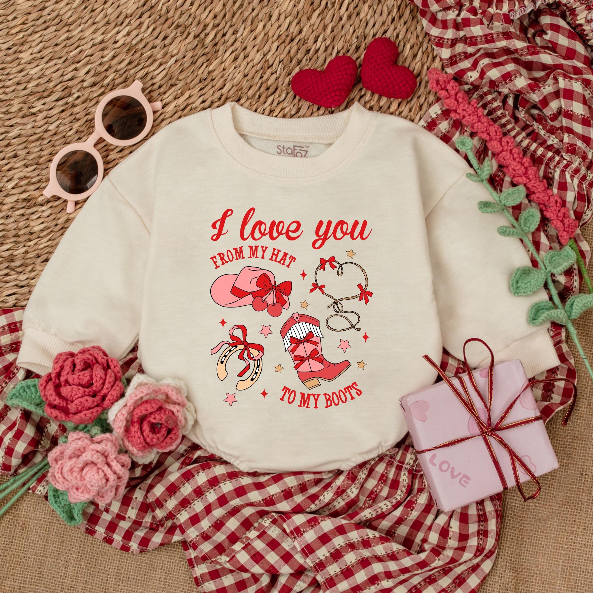 Western Valentine Baby Romper with Cowboy Hat Heart Boots Design My 1st Valentine's Day Outfit Soft Cotton Infant Girl Boy Holiday Wear