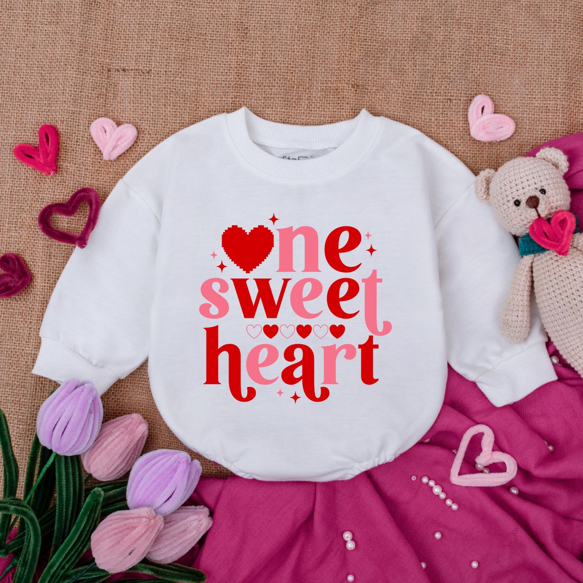One Sweet Heart Valentine Baby Bodysuit Newborn Romper First Valentine Outfit Soft Cotton Infant Clothes Playful Design