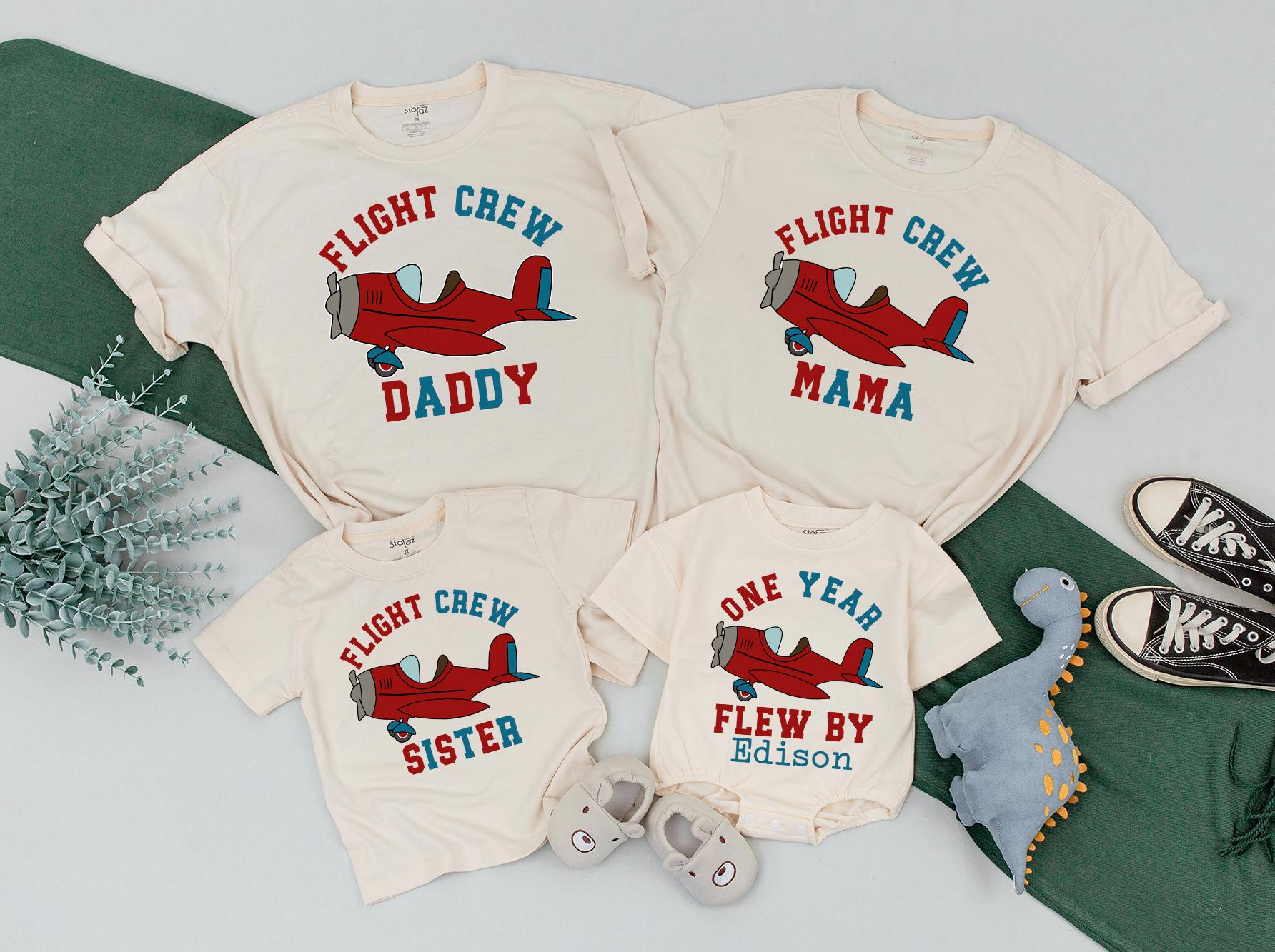 Custom Flight Crew Family Shirts Red Airplane Design Birthday Outfit Personalized Name Cotton Soft Toddler Baby Boy Girl Party Gift