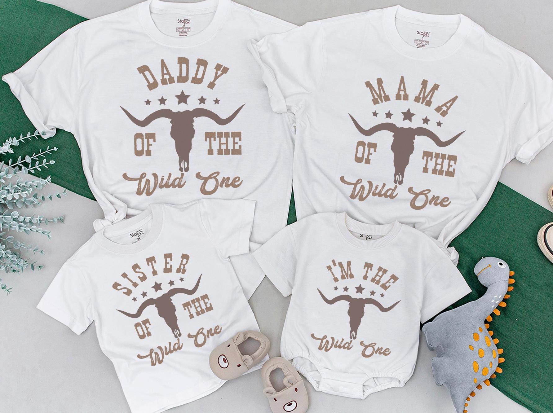 Wild One Western Family Birthday Shirts with Longhorn Design