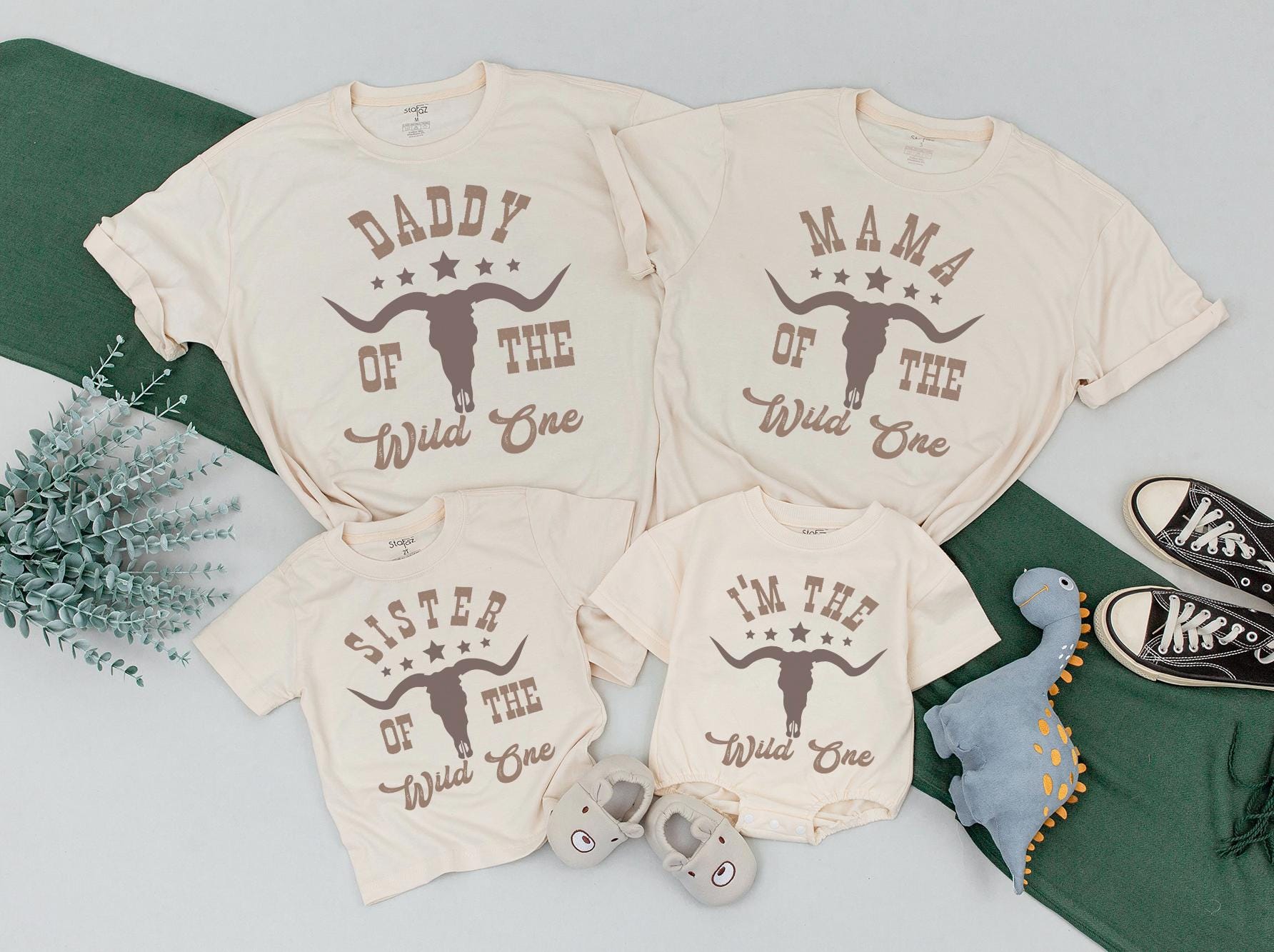 Wild One Western Family Birthday Shirts with Longhorn Design