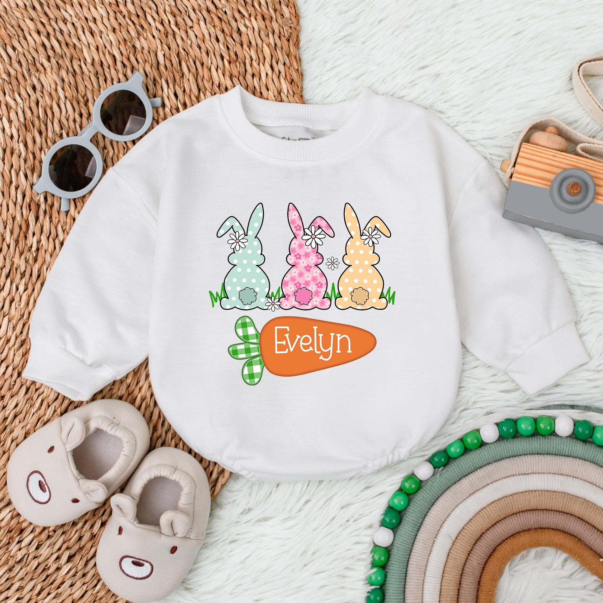 Custom Easter Bunny Romper with Name - Personalized Baby Gift