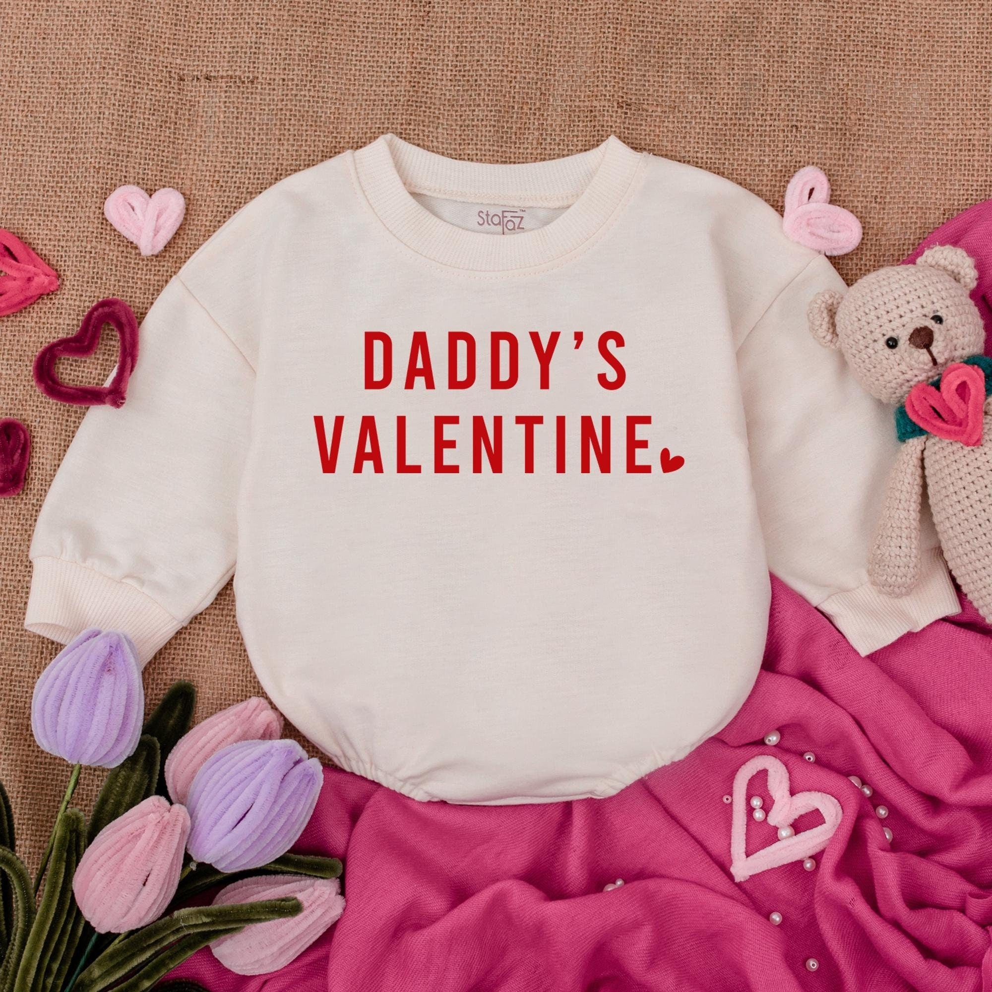 Daddy's Valentine Baby Romper Cozy Red Heart Sweatshirt Outfit for Newborn Infant Boy Valentine's Day Gift Soft Cotton Festive Clothing
