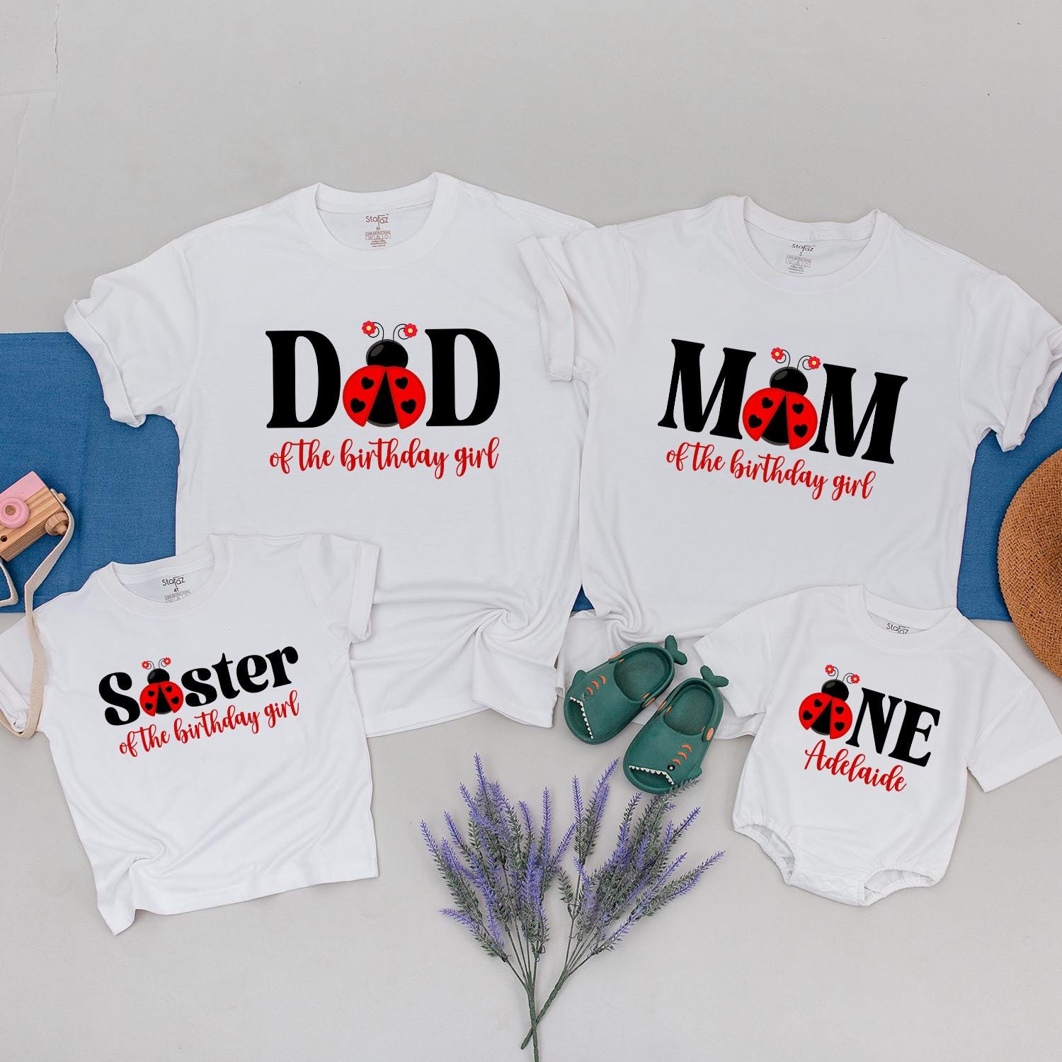 Matching Family Ladybug Birthday Shirts Personalized Baby Girl 1st Birthday Outfit Custom Name Red Black Theme Party Apparel Fun Design