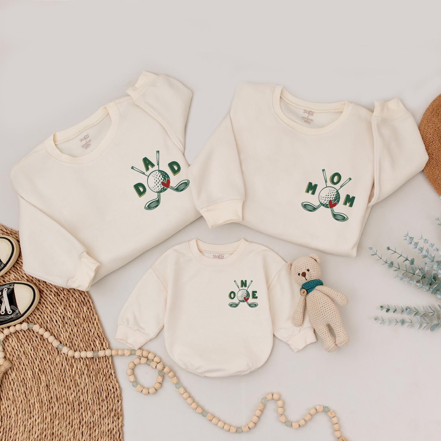Golf Themed First Birthday Shirt for Family Matching Fun Customized with 3 Letters Soft Cotton Toddler Baby Outfit Hole in One Party