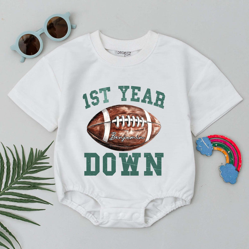 Personalized Family Football Birthday T-Shirt Custom Names First Year Down Romper Comfortable Cotton Party Outfit Mom Dad Sister Brother