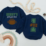 Personalized First Year Down Romper Football Birthday Outfit Baby Gift Playful Sporty Cotton Design Custom Name Toddler Party Clothes