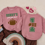 Personalized First Year Down Romper Football Birthday Outfit Baby Gift Playful Sporty Cotton Design Custom Name Toddler Party Clothes