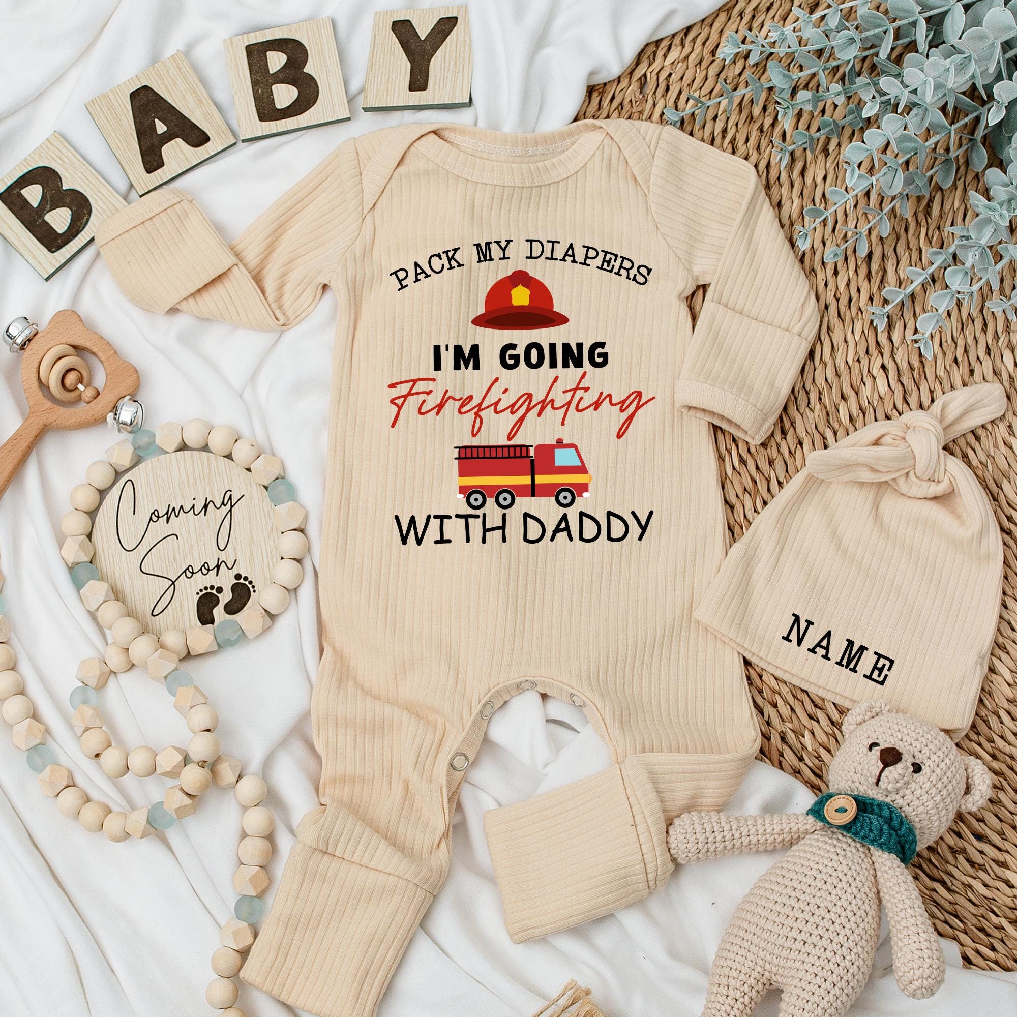 Firefighter Baby Bodysuit Gift Set for Newborns with Daddy