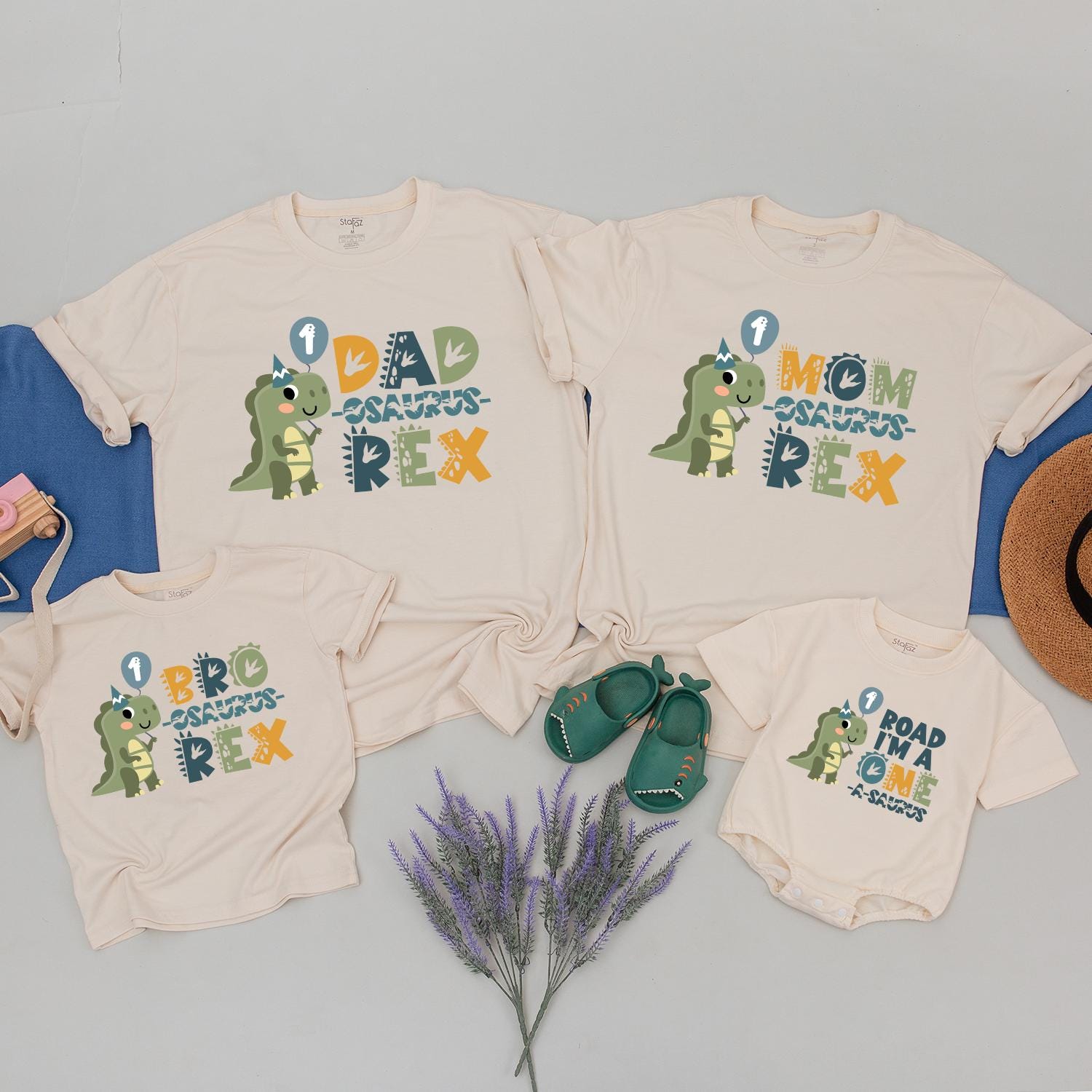 Matching Dinosaur Birthday Shirts for Family First Birthday Outfit Custom Names Playful Design Cotton Soft Baby Toddler Gift