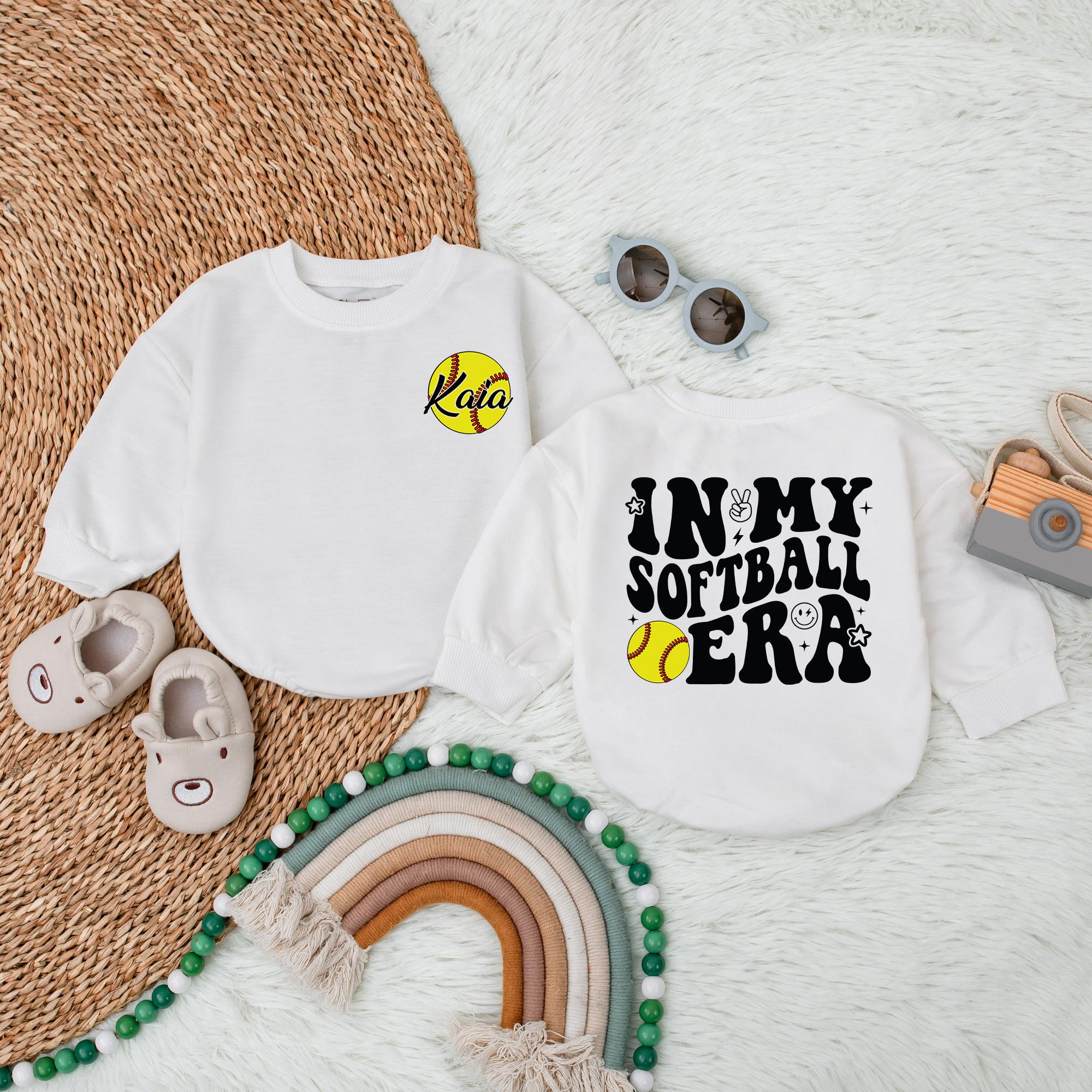 Softball Era Baby Romper with Bubble Letters Peace Sign Star Fun Graphic Toddler Girl Birthday Outfit Cotton Soft Comfortable Game Day Clothes