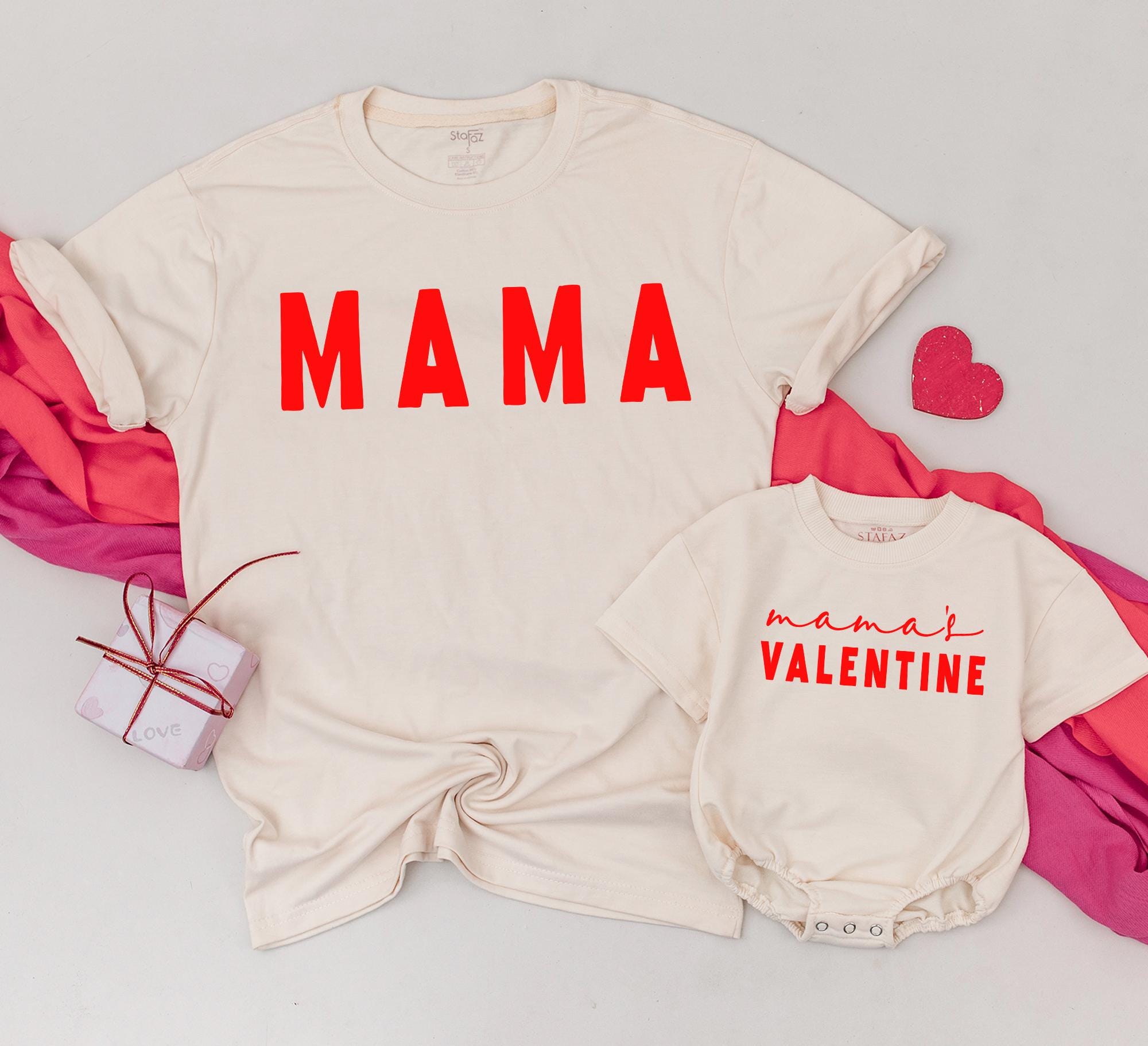 Mama and Me Valentine Matching Shirts Bold Red Design Custom Family Gift Soft Cotton Mom Baby Toddler Outfit Holiday Celebration