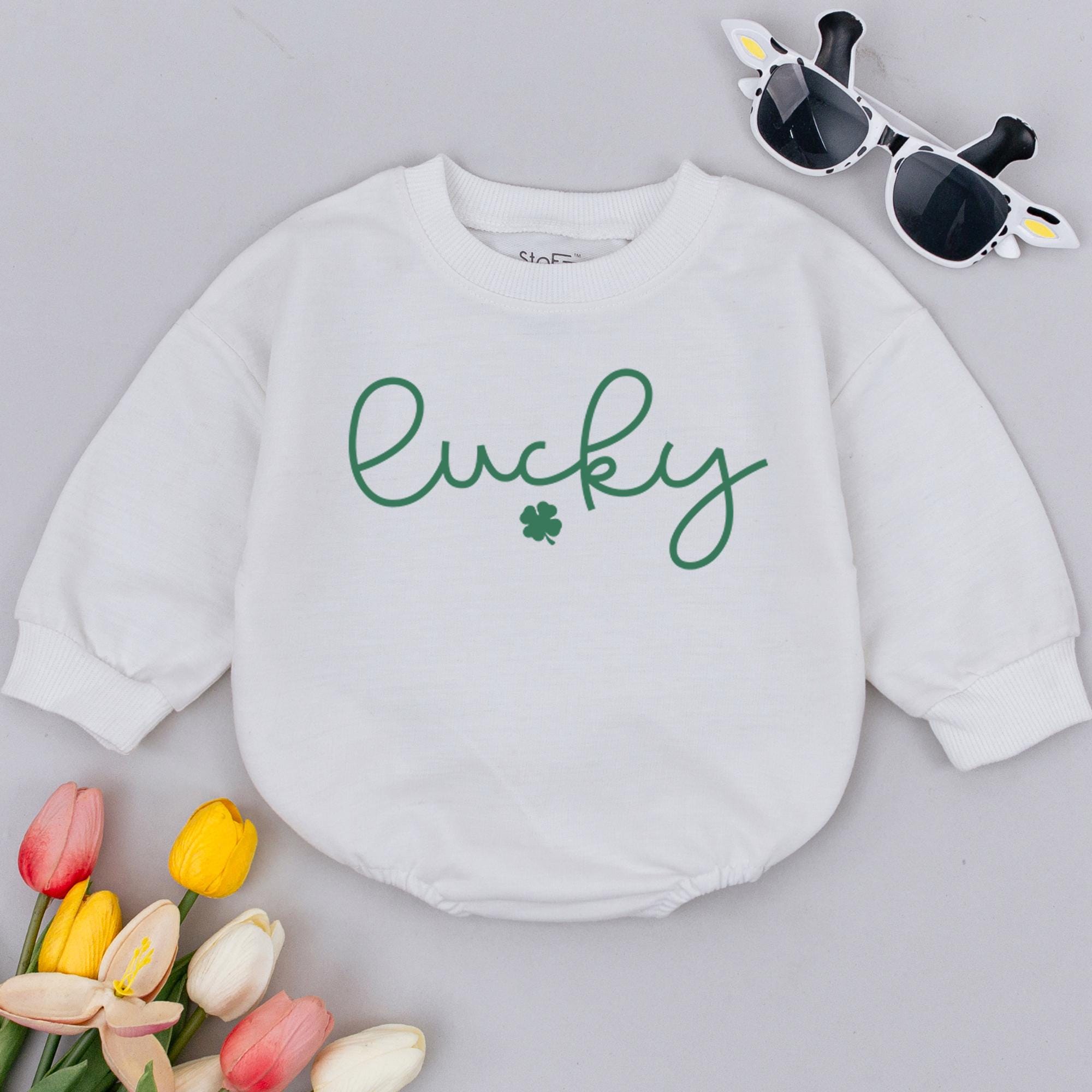 Lucky Shamrock Baby Romper Soft Green Cursive Newborn St Patrick's Gift Comfortable Cotton Outfit Infant Holiday Celebration