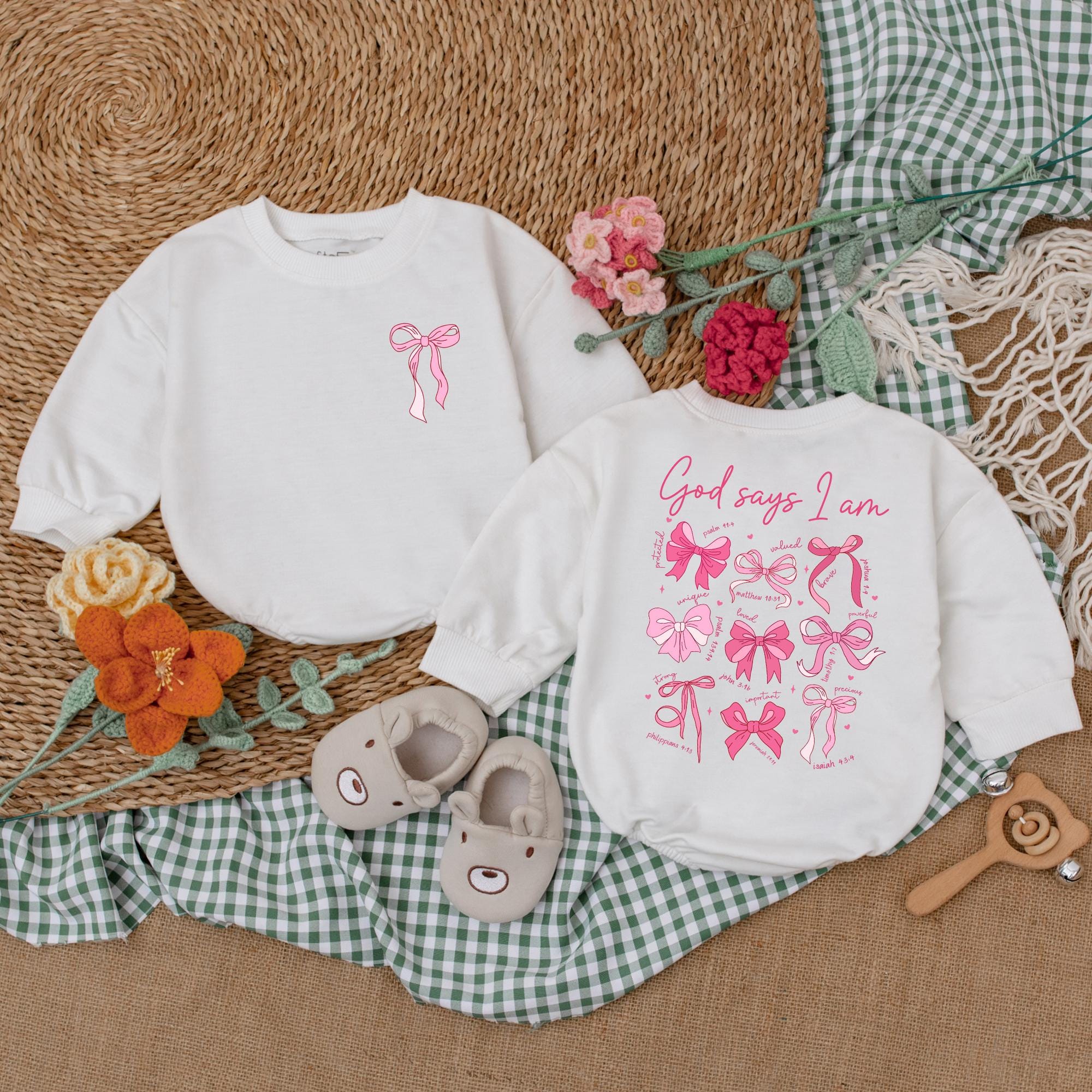 God Says I Am Pink Bow Romper - Unique Christian Baby Gift