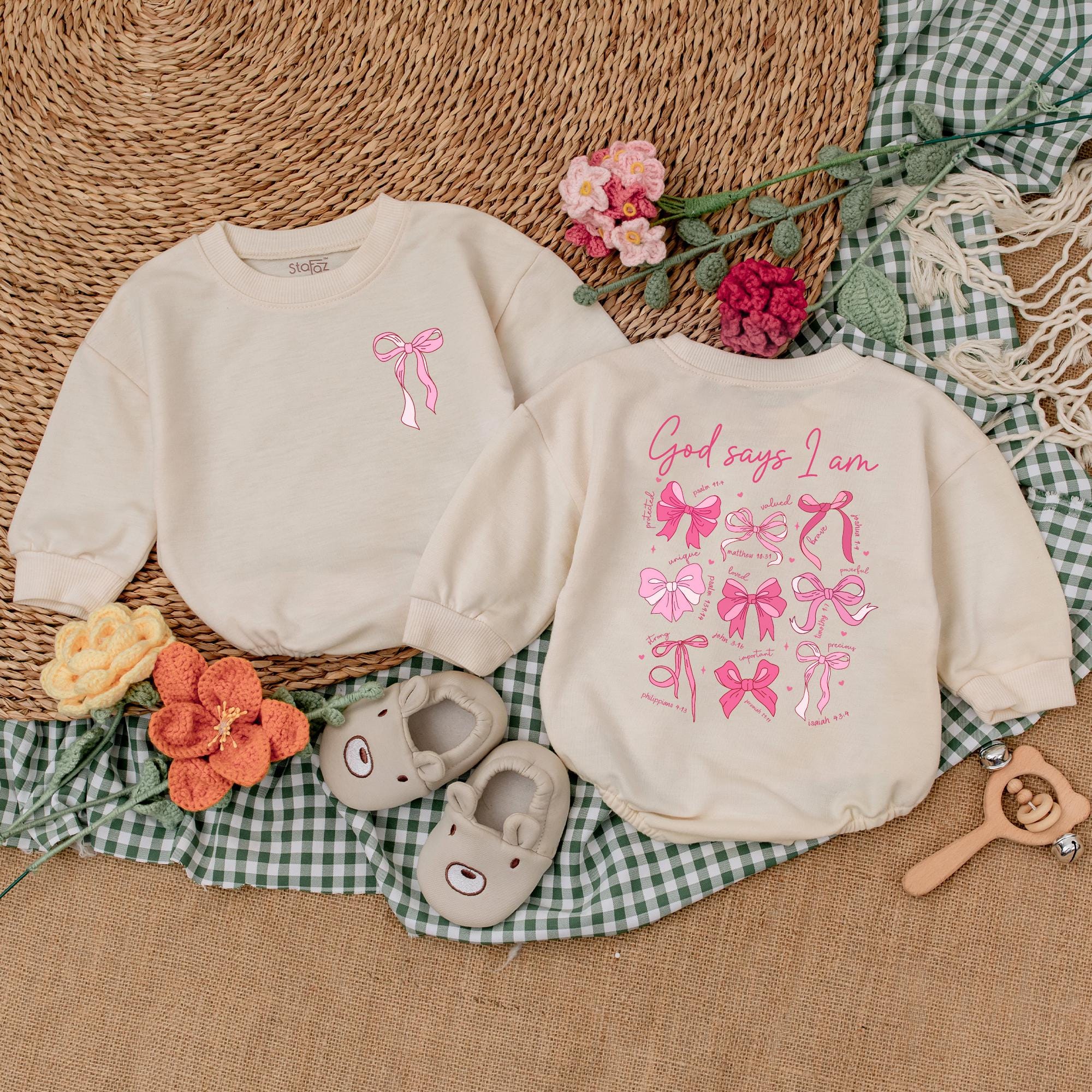 God Says I Am Pink Bow Romper - Unique Christian Baby Gift