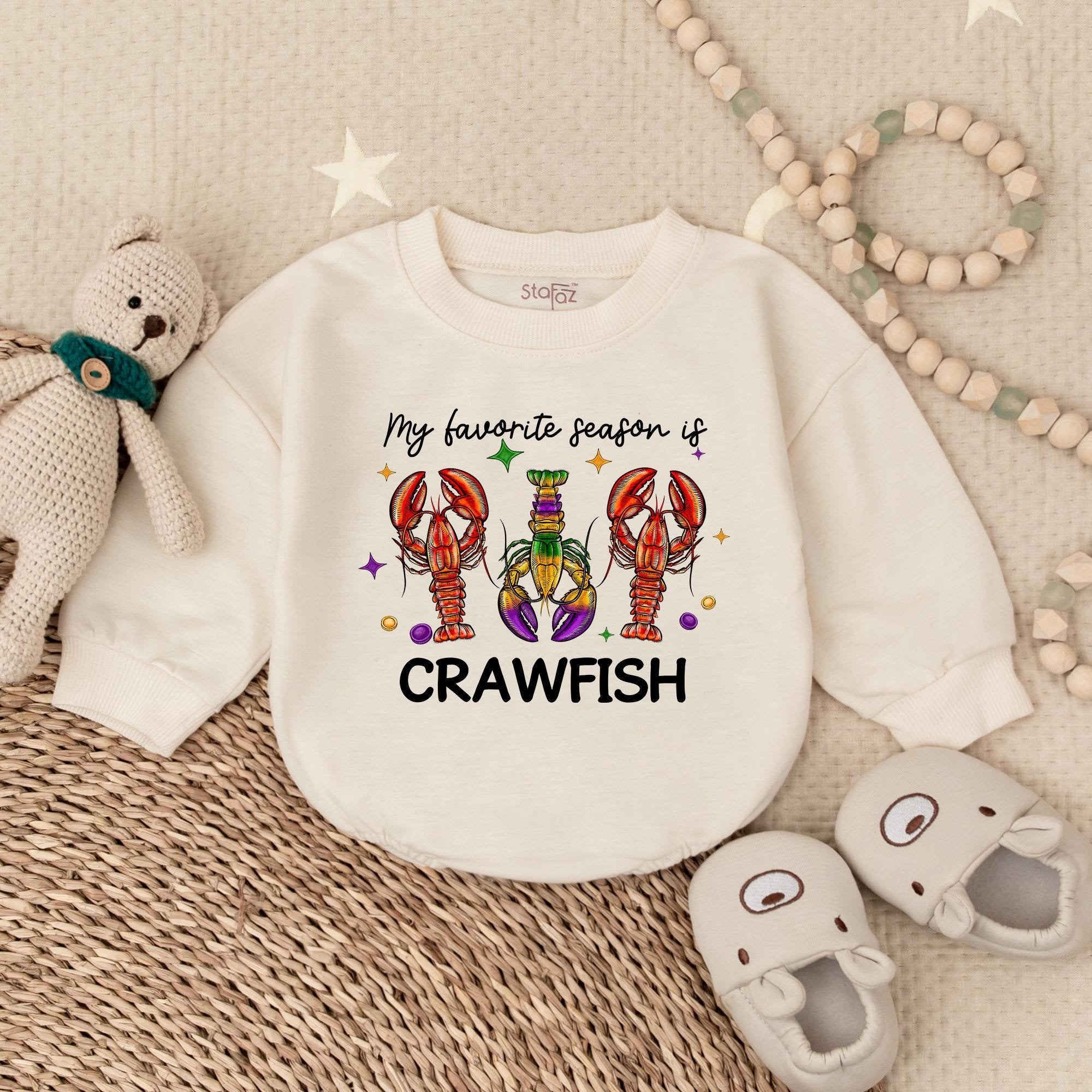 Crawfish Mardi Gras Baby Romper with Fleur-de-Lis Design