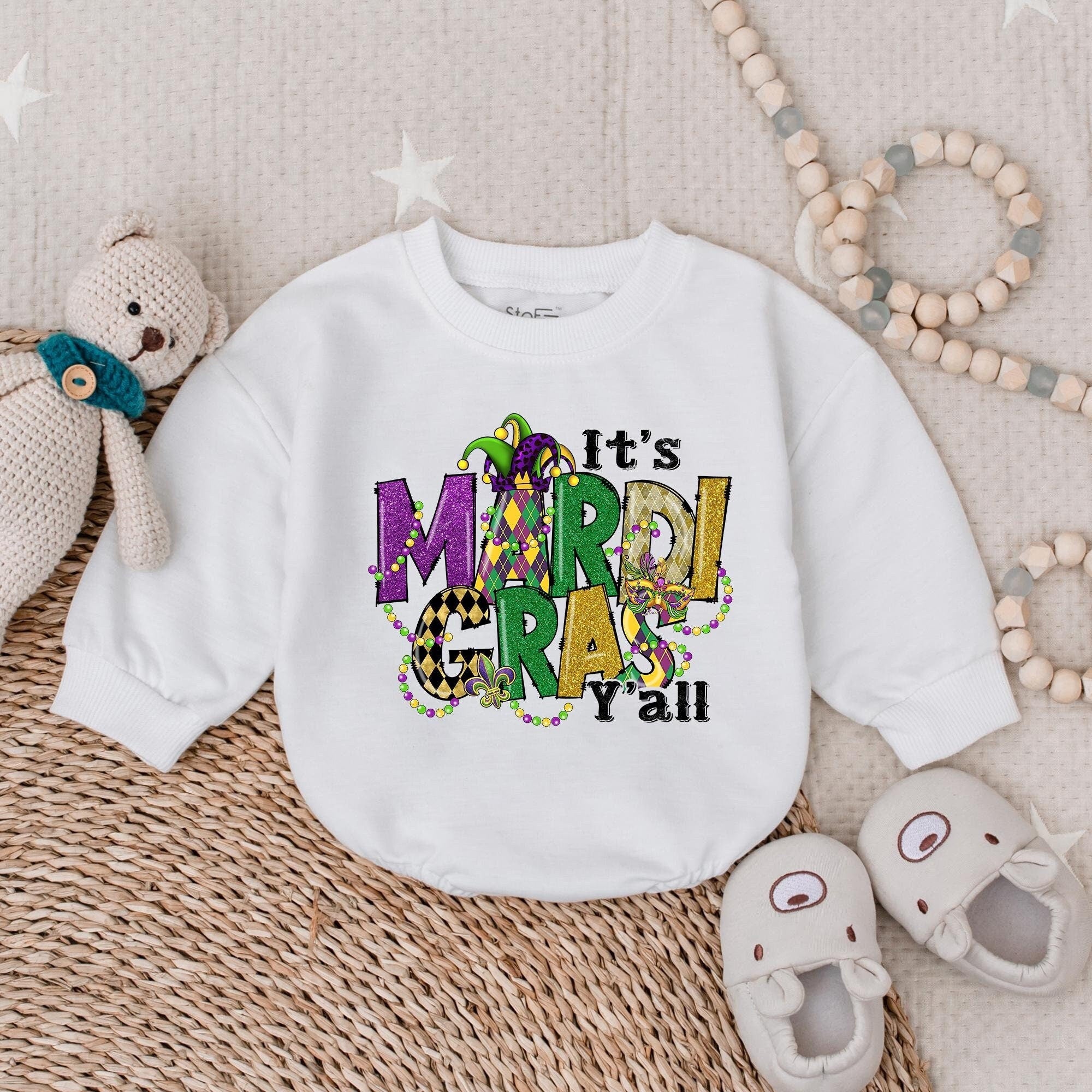 Mardi Gras Baby Romper Sweatshirt Colorful Infant Outfit with Jester Hat for Holiday Party Newborn Girl Comfortable Cotton Bodysuit