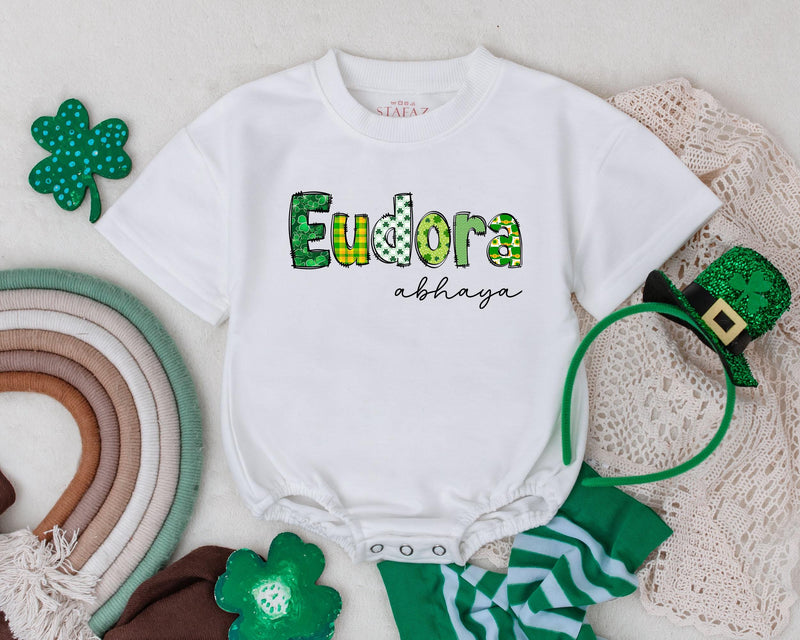 Custom St Patrick's Day Baby Romper Eudora Shamrock Design Infant Bodysuit Newborn Gift Boys Girls First Holiday Outfit Lucky Charm