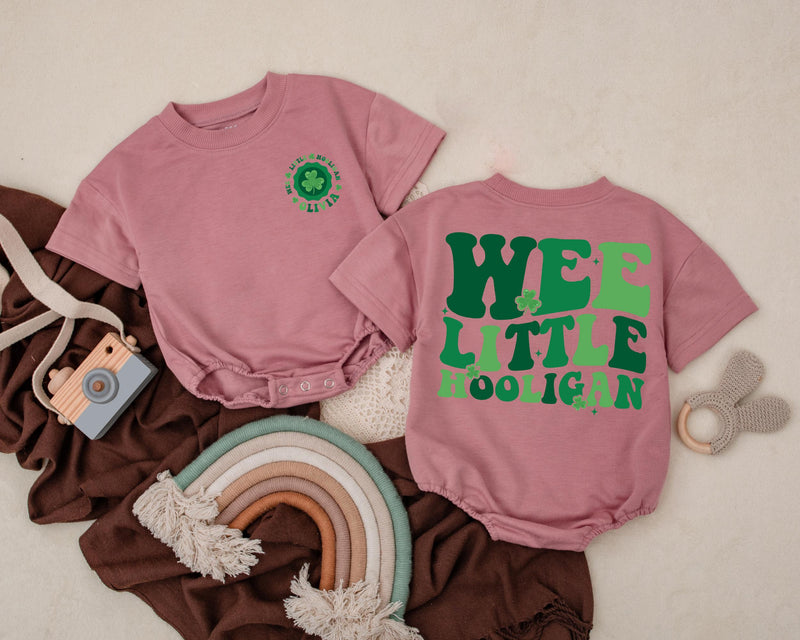 Personalized Wee Little Hooligan Baby Romper with Green Clover St. Patrick's Day Infant Outfit Irish Gift Soft Cotton First Holiday