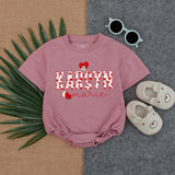 Personalized Baby Romper with Heart Pattern Custom Name Valentines Outfit for Girls Soft Cotton Infant Bodysuit Red and White Design