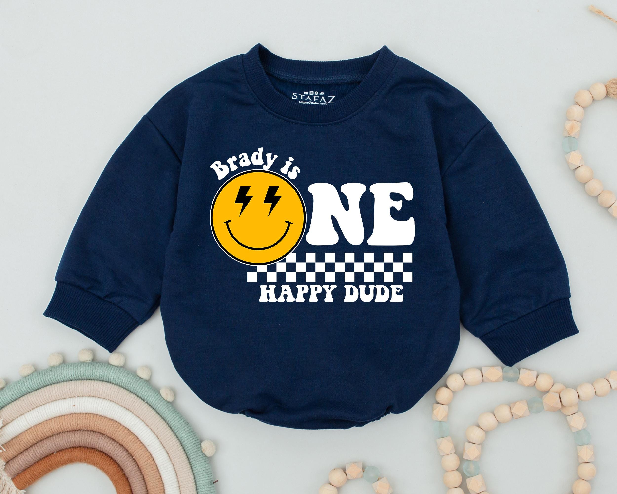 One Happy Dude 1st Birthday Bodysuit with Smiley Face Design