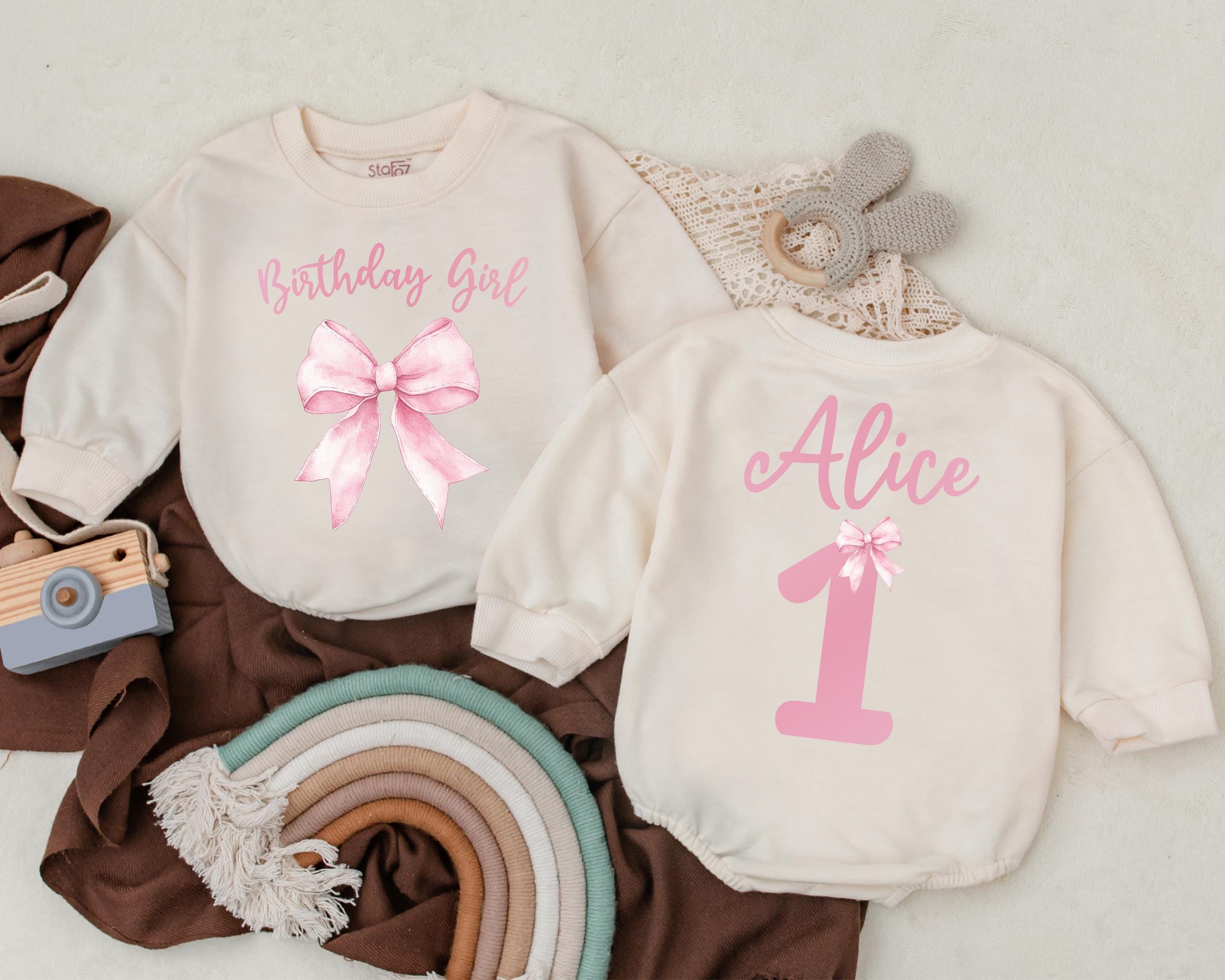 Personalized Birthday Girl Romper with Pink Bow Design