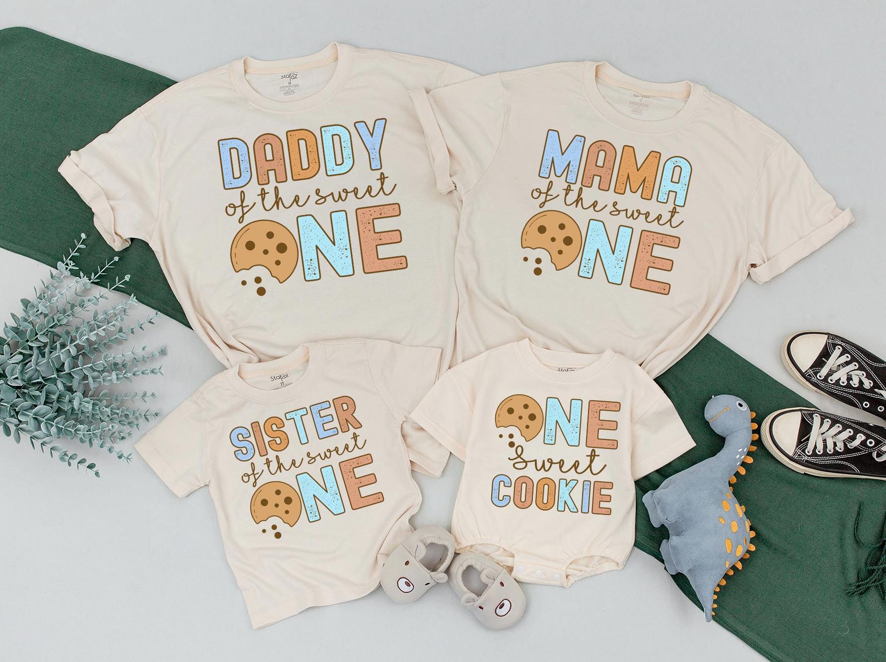 Sweet One Family Birthday Shirts with Milk & Cookie Design