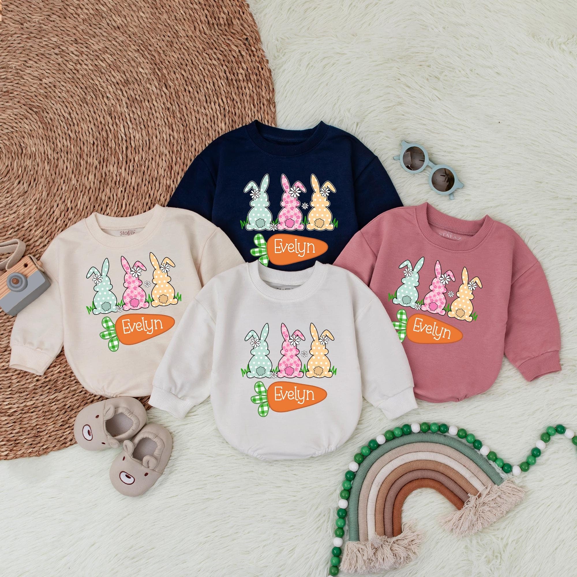 Custom Easter Bunny Romper with Name - Personalized Baby Gift