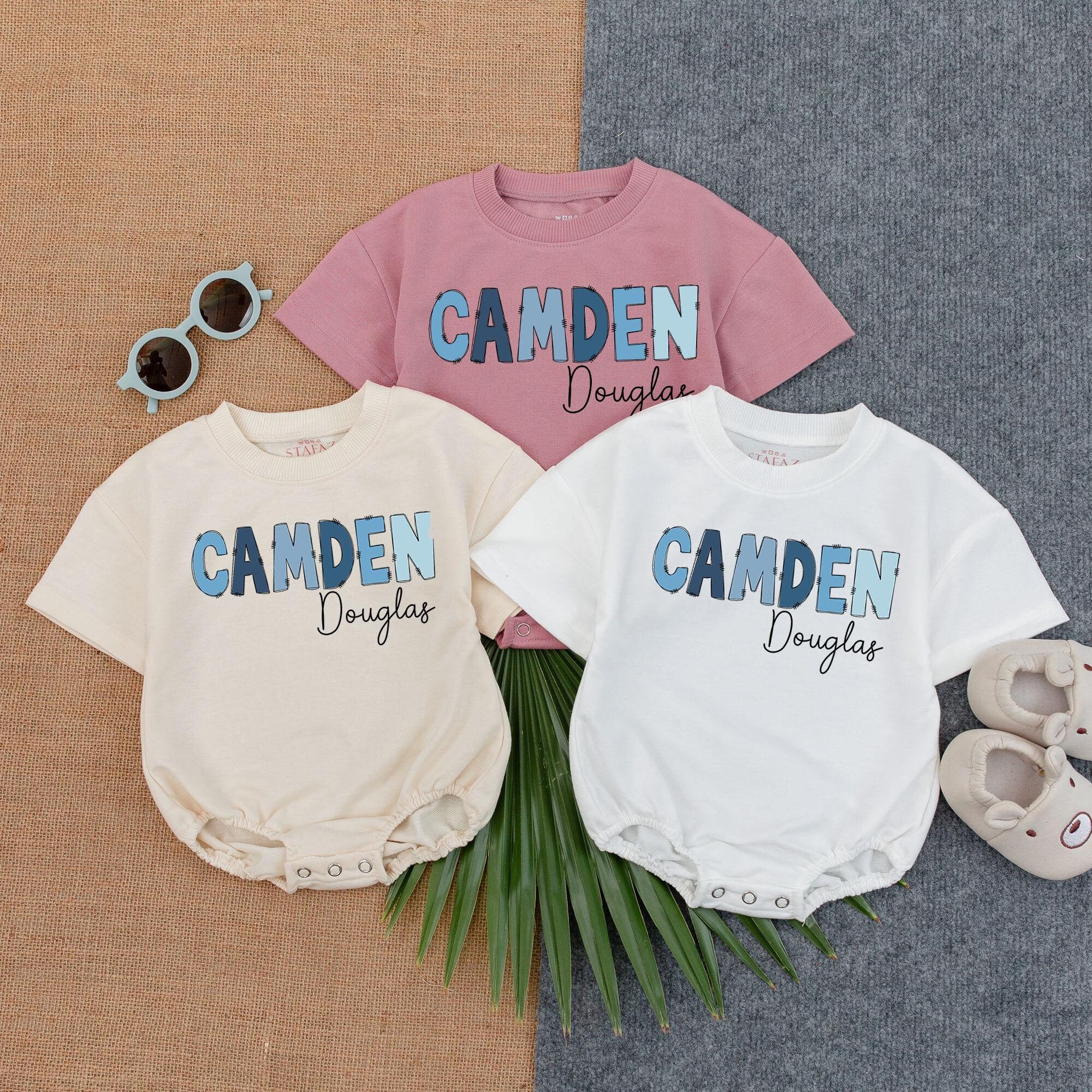 Boys Bubble Romper with Personalized Name Design