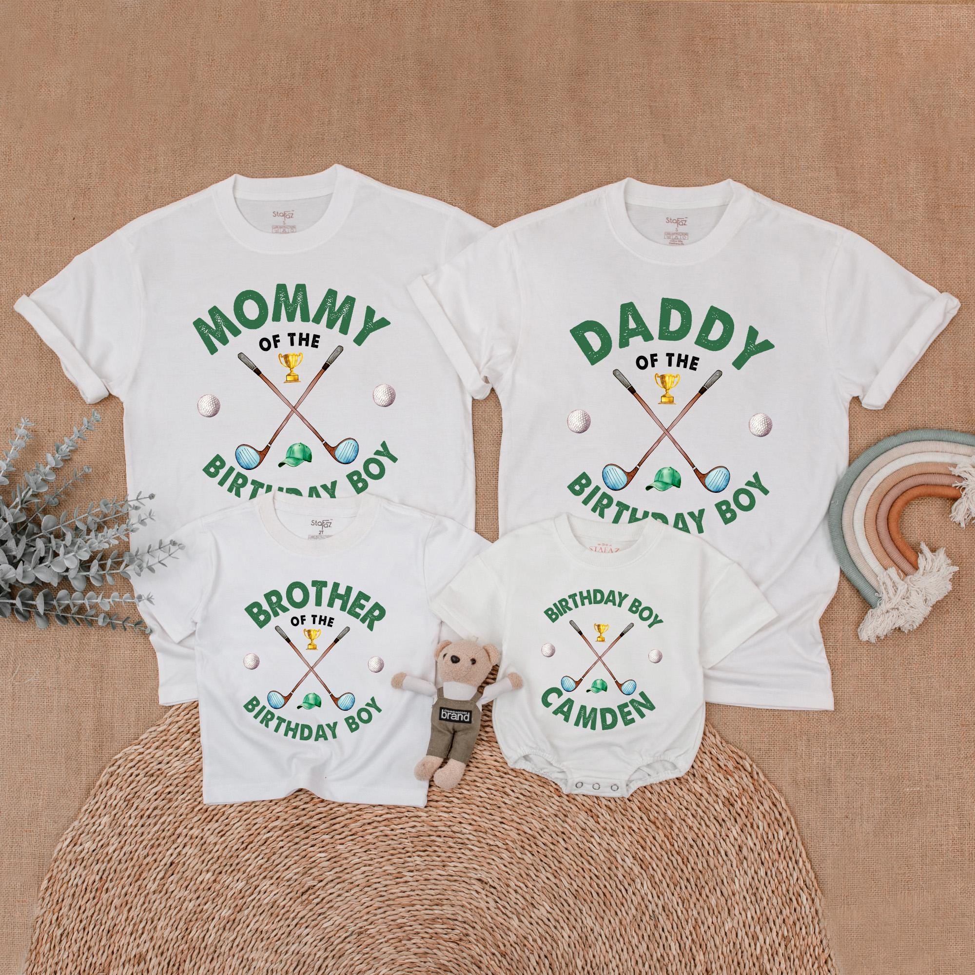 Personalized Family Golf Birthday Shirts Matching Outfit for Camden's First Birthday Celebration Fun Green Yellow Design