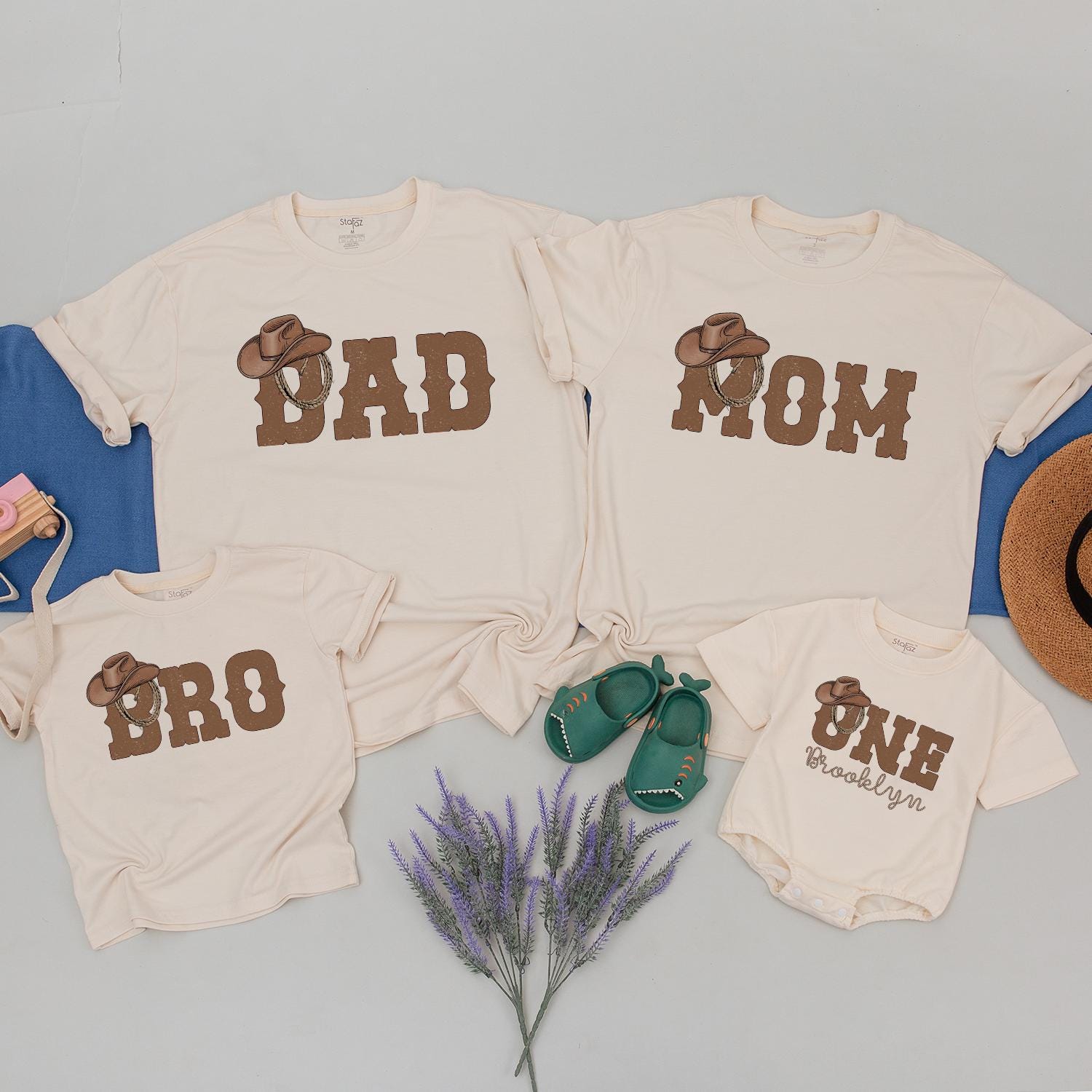 Matching Family Cowboy Rodeo Birthday Shirts Custom Name Western Theme Soft Cotton Dad Mom Bro Baby Party Outfit