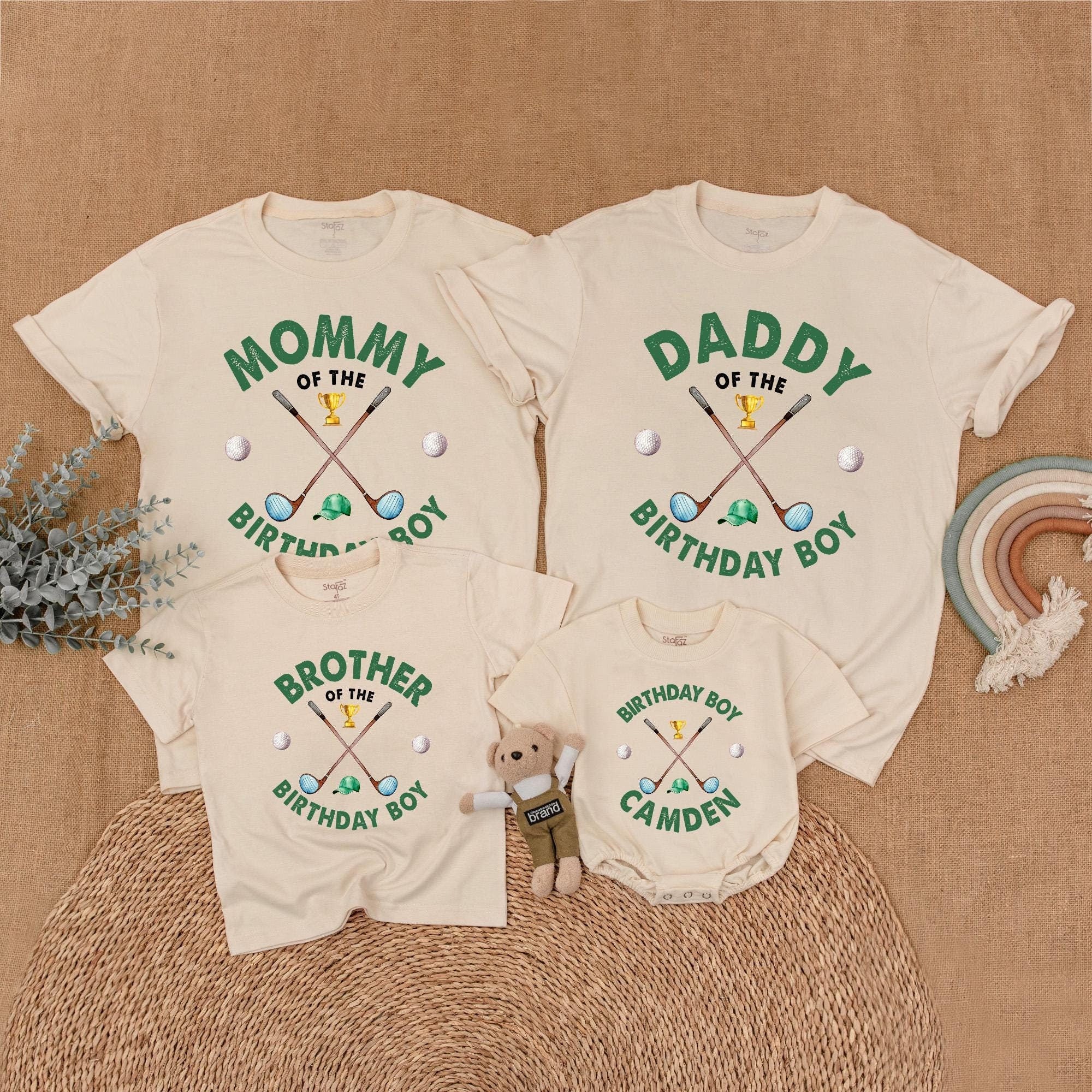 Personalized Family Golf Birthday Shirts Matching Outfit for Camden's First Birthday Celebration Fun Green Yellow Design