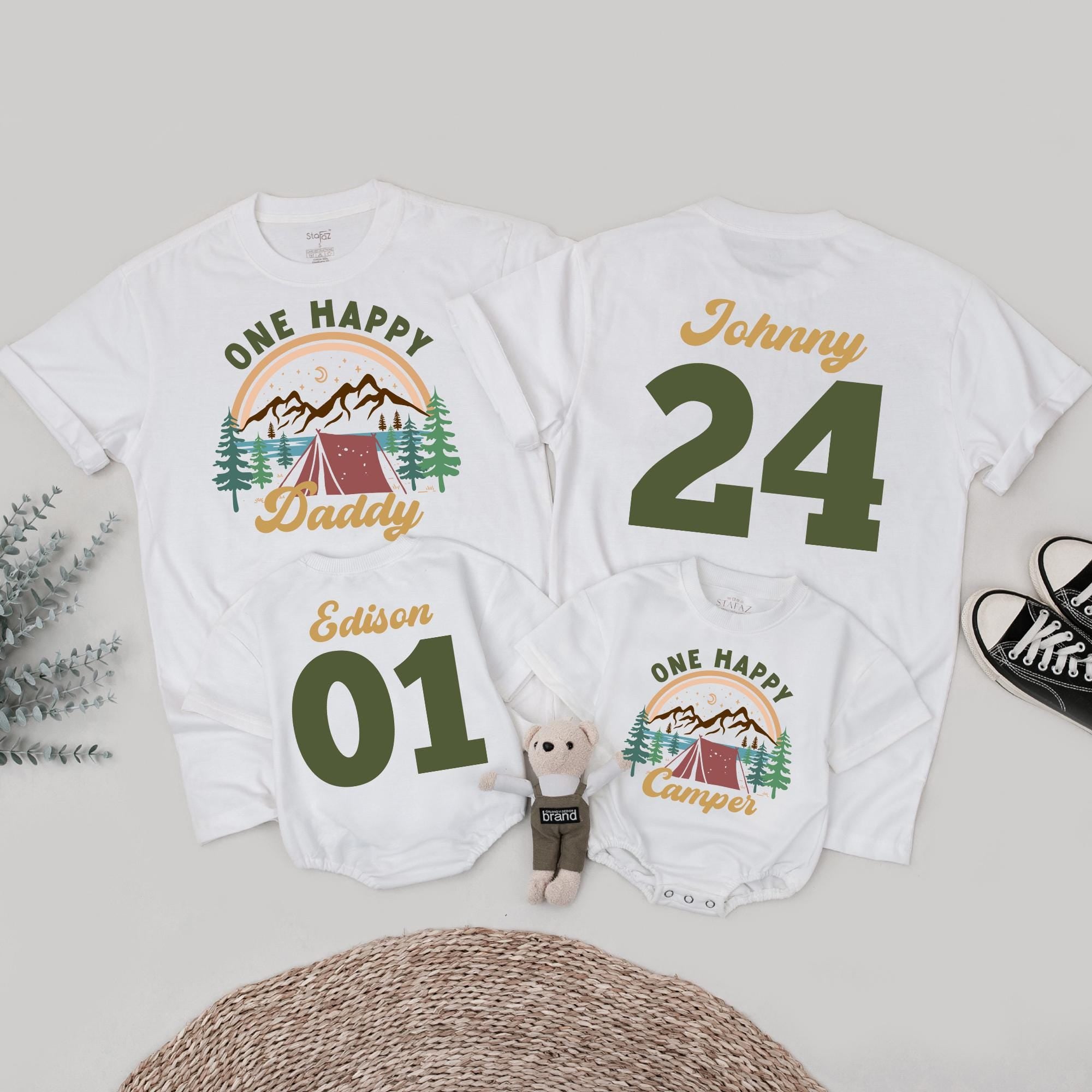 One Happy Camper Family T-Shirts with Custom Name & Number