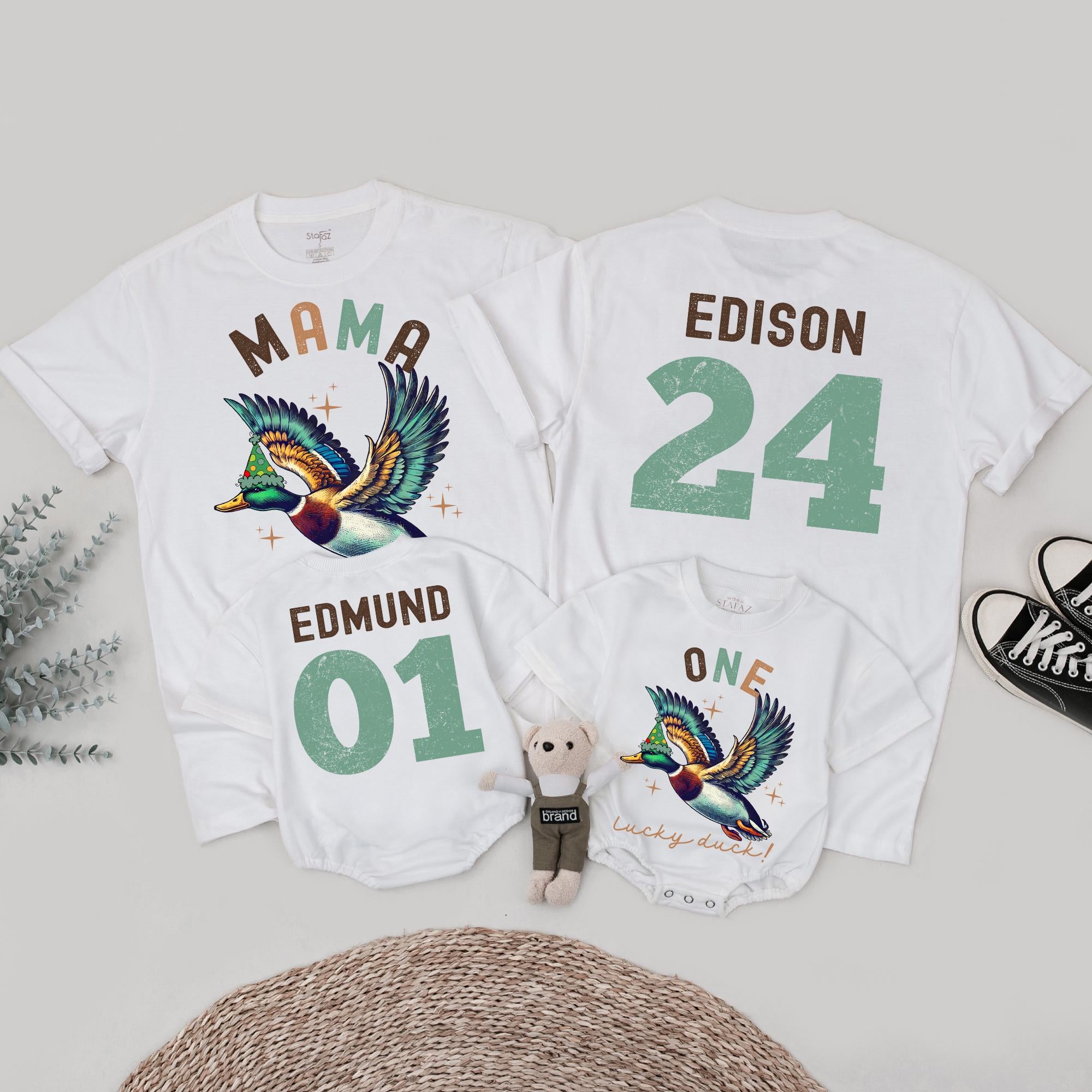 Colorful 'One Lucky Duck' Family Birthday Shirts